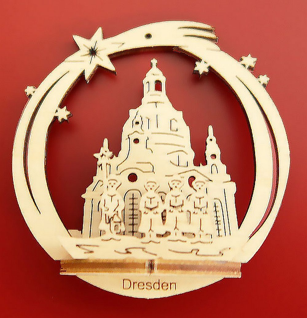 DeColibri Christbaumschmuck Weihnachtsbaumschmuck Holz Dresdner Frauenkirche 3D Optik, Erzgebirge Weihnachten Handwerkskunst