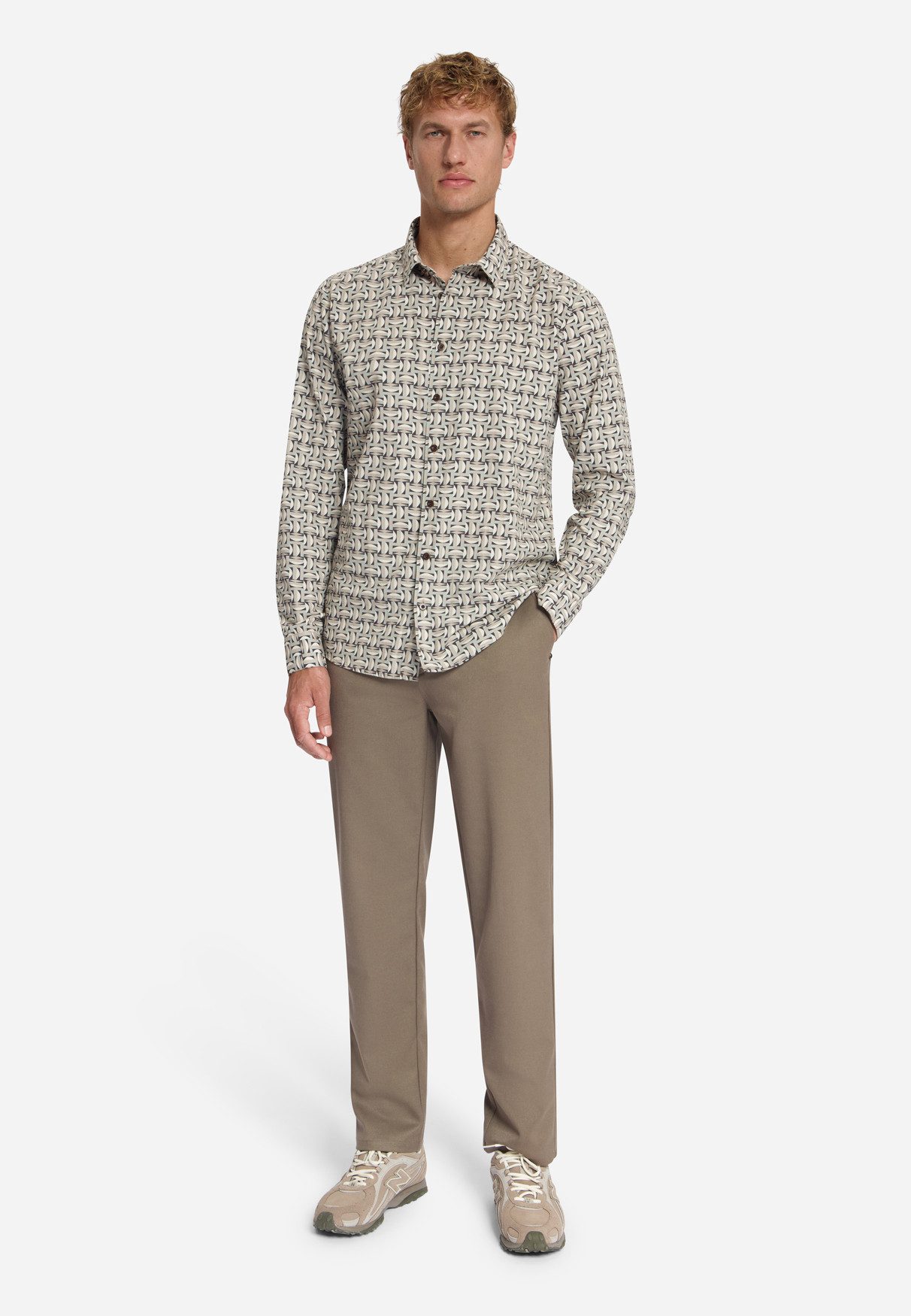NO EXCESS Businesshemd Shirt Allover Printed - geometrisches Musterhemd
