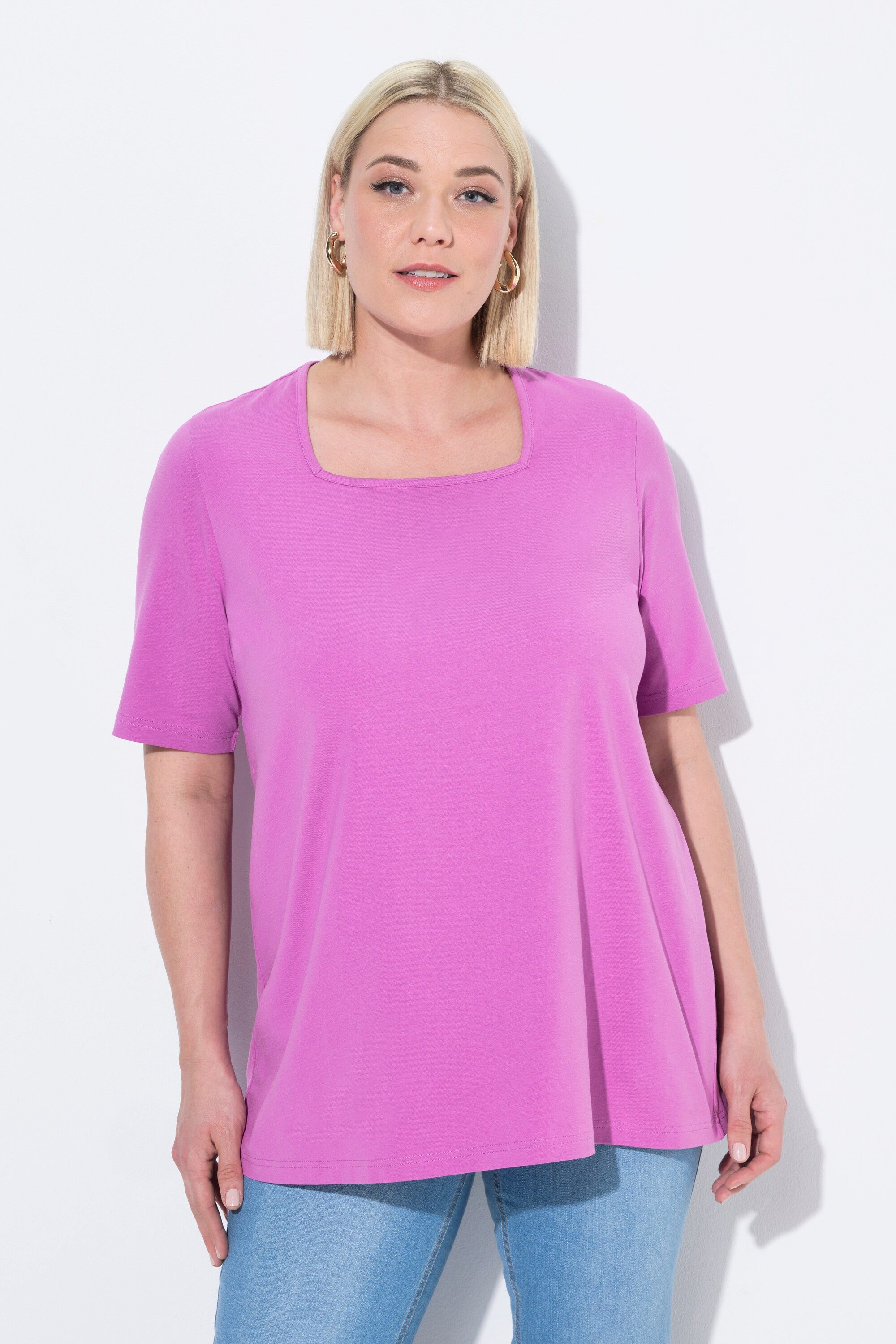 Ulla Popken T-Shirt T-Shirt A-Linie Carré-Ausschnitt günstig online kaufen