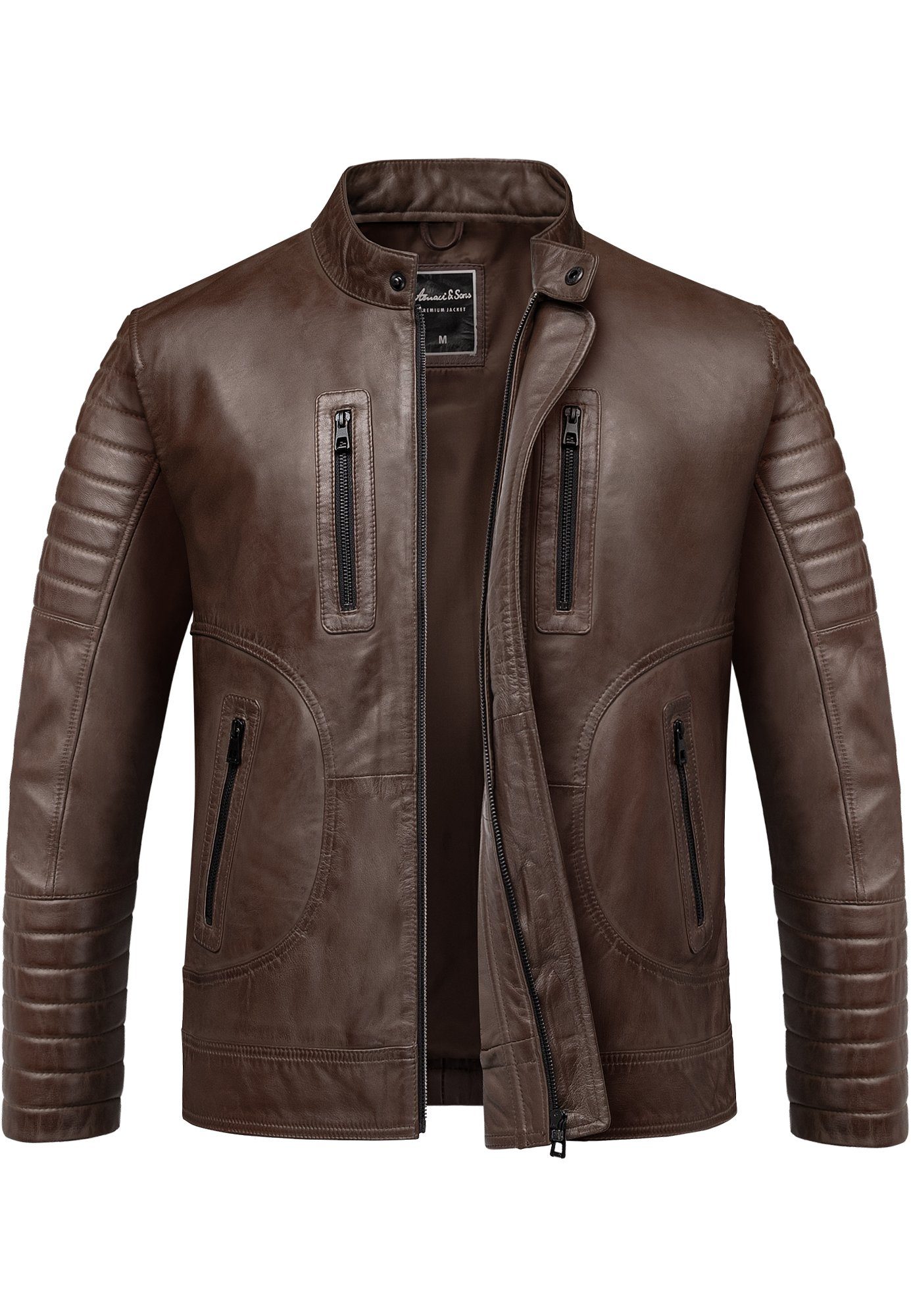 Amaci&Sons Lederjacke EUCLID Lederjacke Echtleder Herren Biker Zipper Jacke