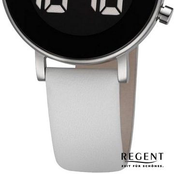 Regent Quarzuhr Regent Damen Armbanduhr Digital, Damen Armbanduhr rund, extra groß (ca. 34mm), Lederarmband
