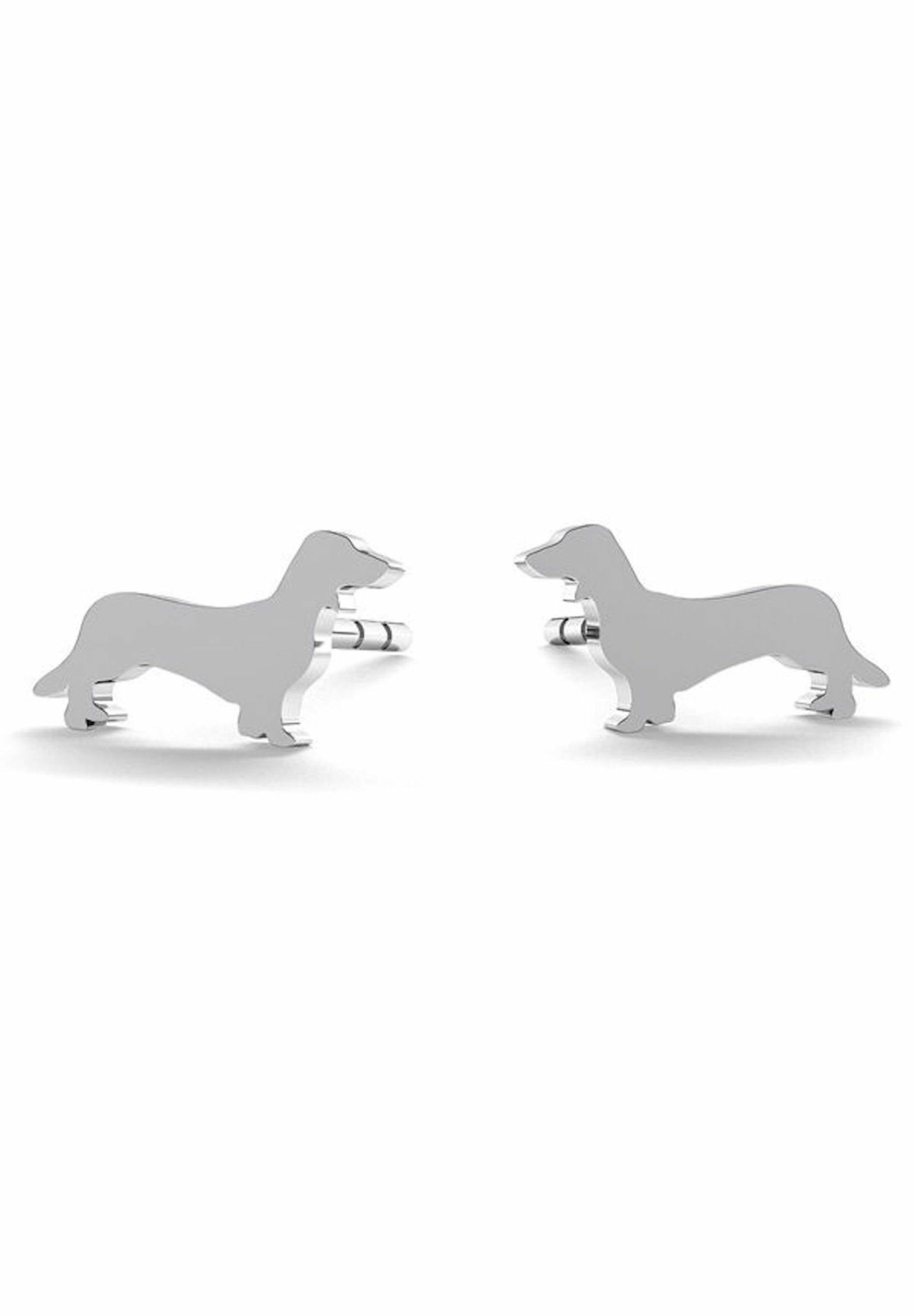 Paar silver coloured Gemshine Hund, Haustier Ohrhänger DACHSHUND, DACKEL