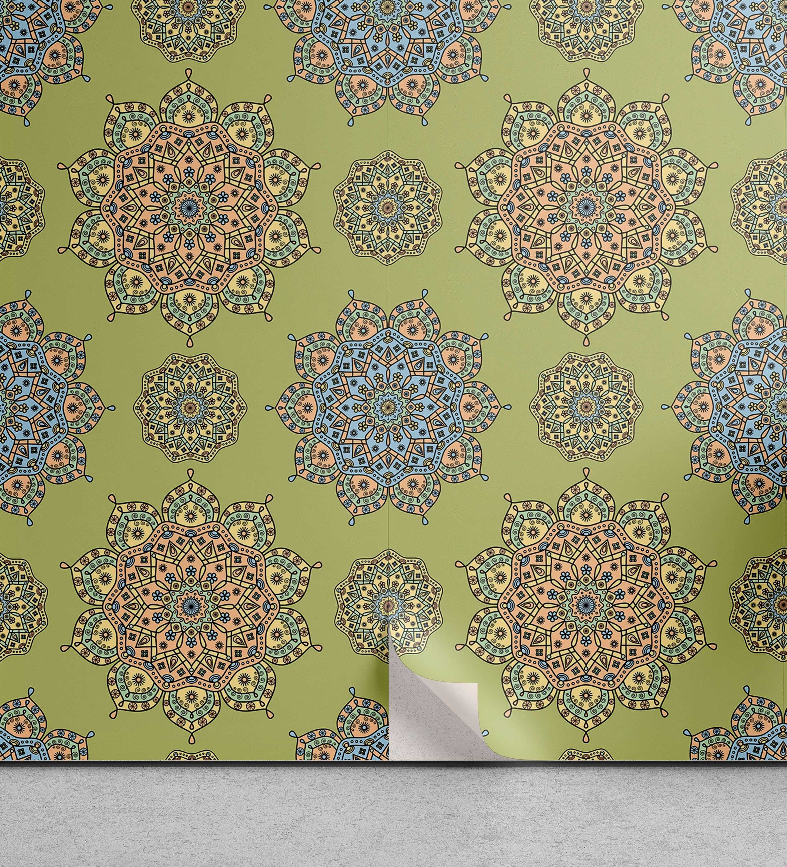 Mandala-Medaillon-Muster Wohnzimmer Vinyltapete Küchenakzent, Abakuhaus asiatisch selbstklebendes