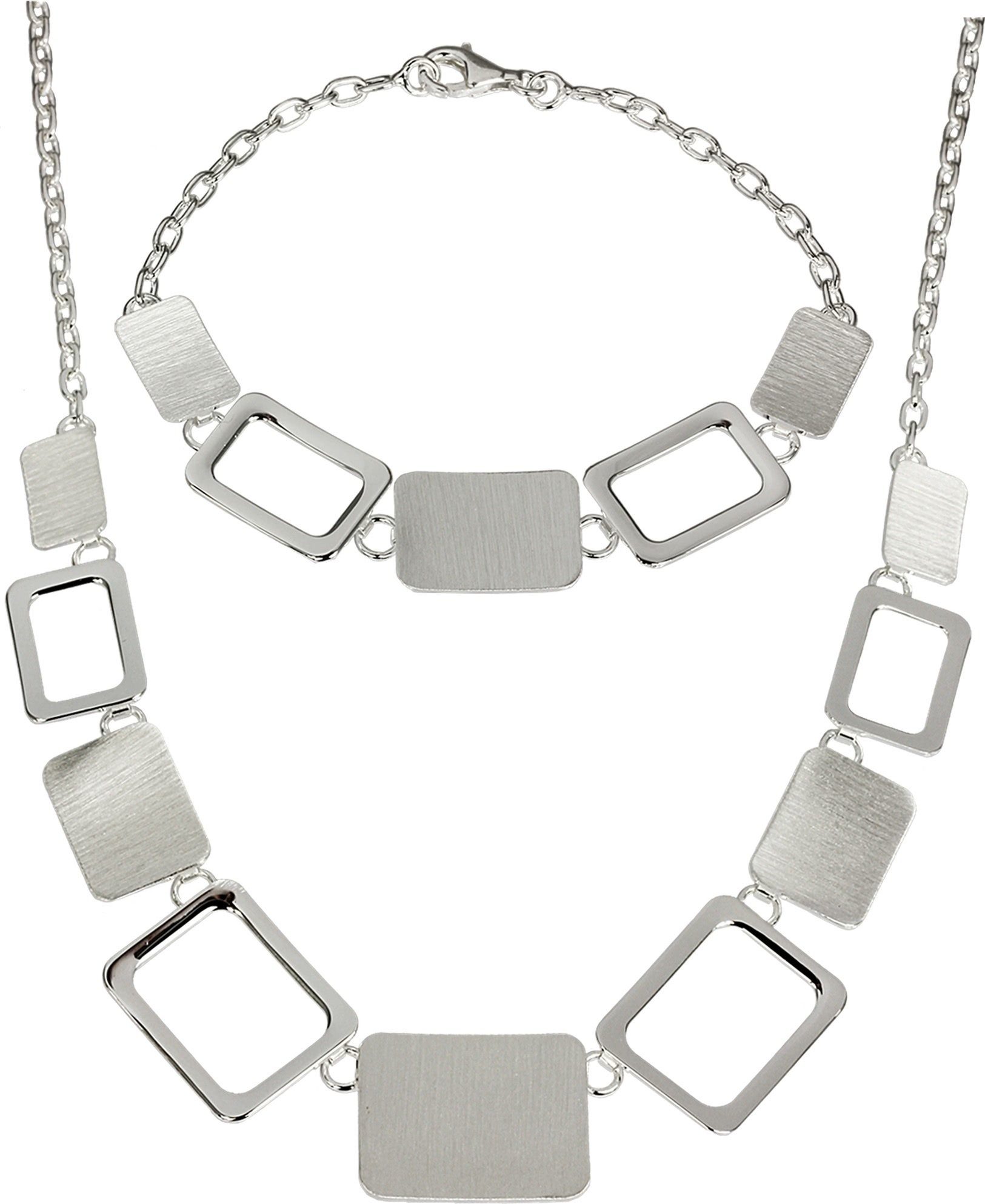 SilberDream Schmuckset SilberDream Collier & Armband matt Square (2-tlg., Schmucksets), Damen Schmucksets aus 925 Sterling Silber, Farbe: silber