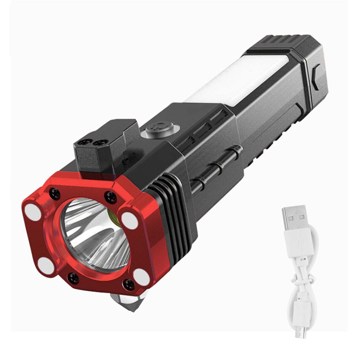yozhiqu Taschenlampe Multifunktionaler Sicherheitshammer mit COB-Seitenlicht, Vielseitiger Einsatz für Notfälle-Magnetische COB-Arbeitstaschenlampe