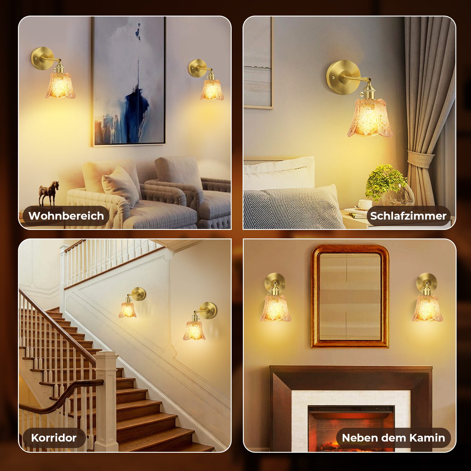 Rosnek LED Wandleuchte Vintage Wandleuchte mit Fernbedienung, Timer, Memory & Dimmbar, Halogen, LED wechselbar, RGB Licht, einfache Montage, für Bett, Schlafzimmer & Wohnzimmer