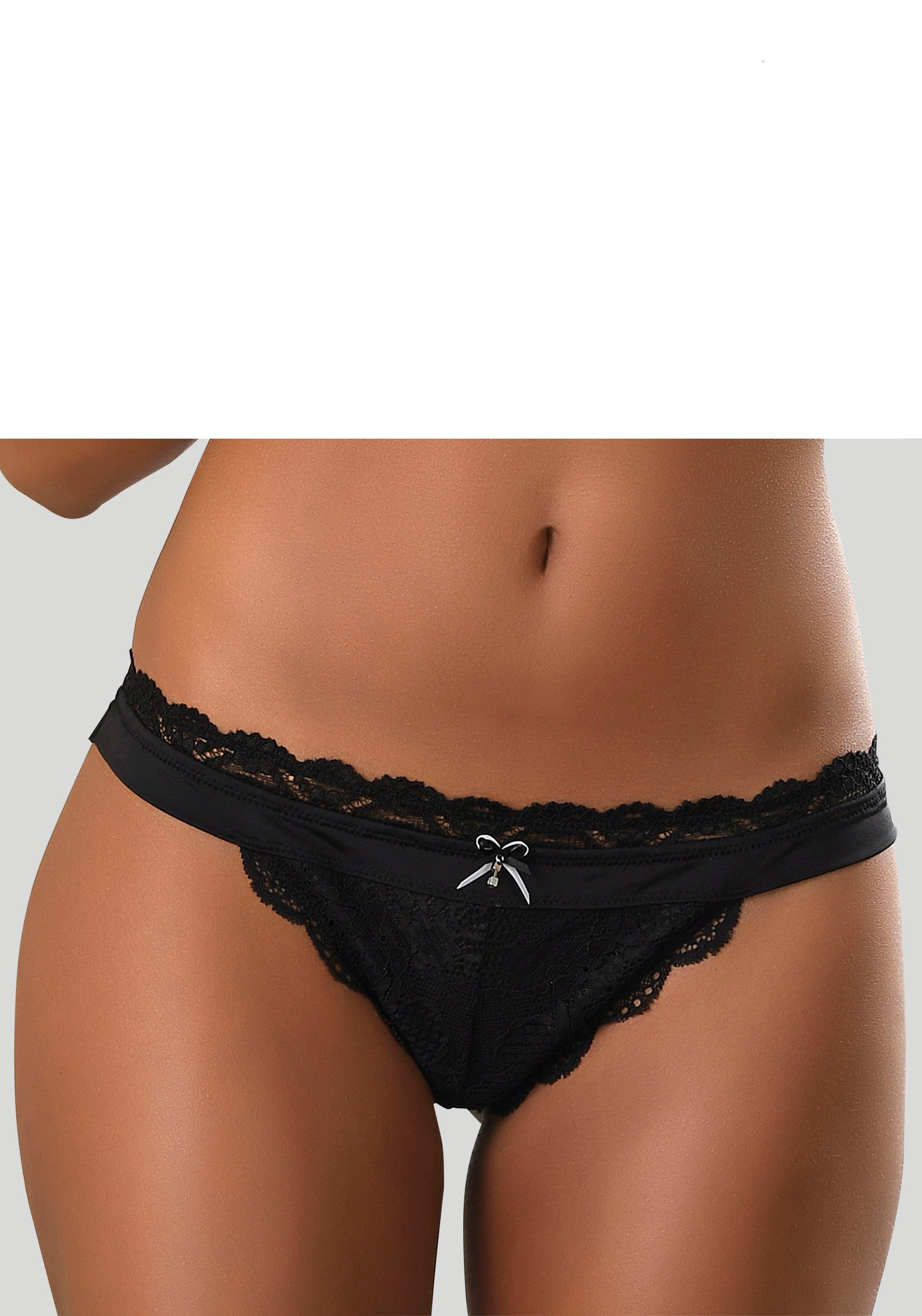 LASCANA String Premium Dessous aus zarter Spitze mit feiner Zierschleife und Accessoire