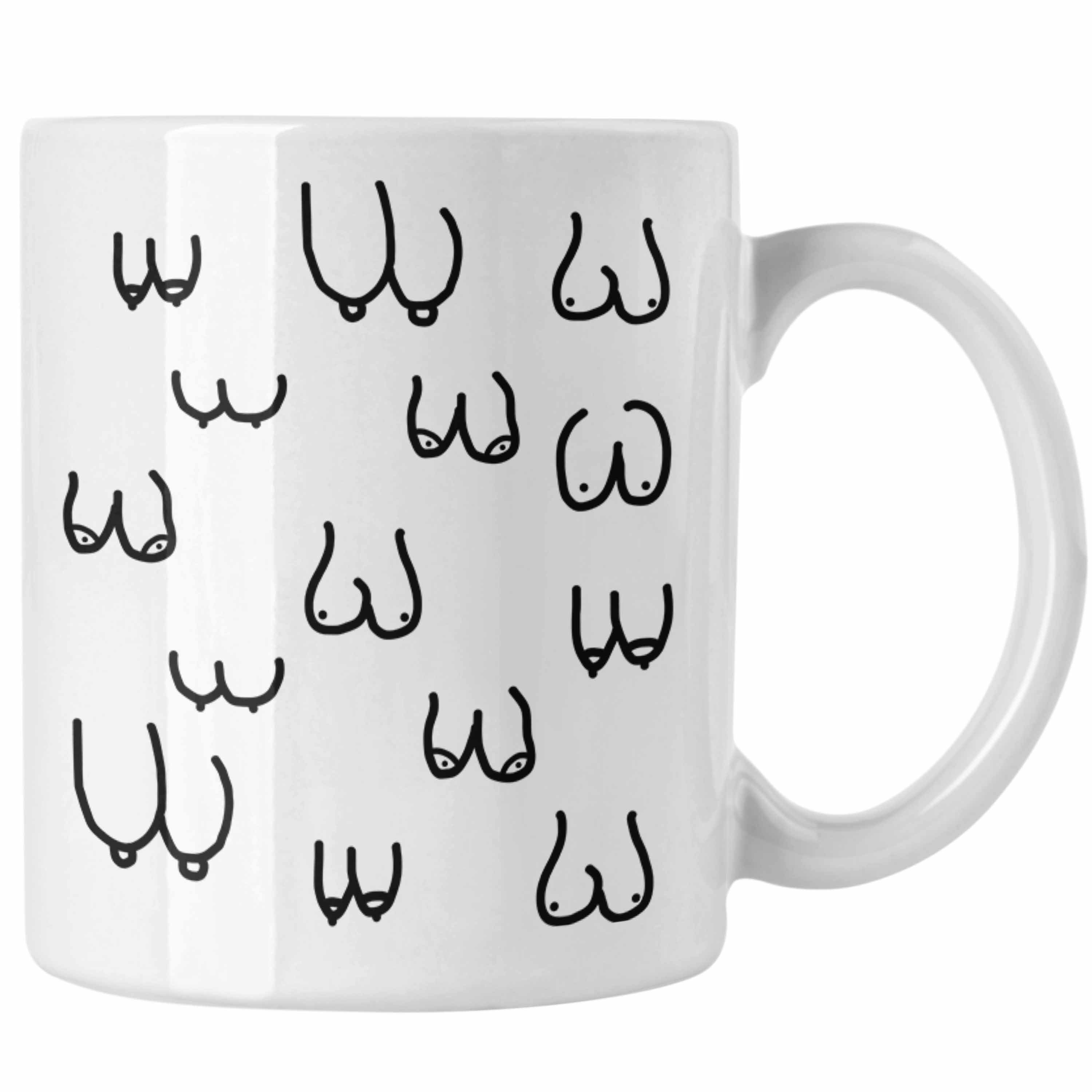 Trendation Tasse Trendation - Lustige Tasse mit Busen / Brüsten für Erwachsene als 18+ Geschenkidee Lustige Feminismus Kaffeetasse Weiss