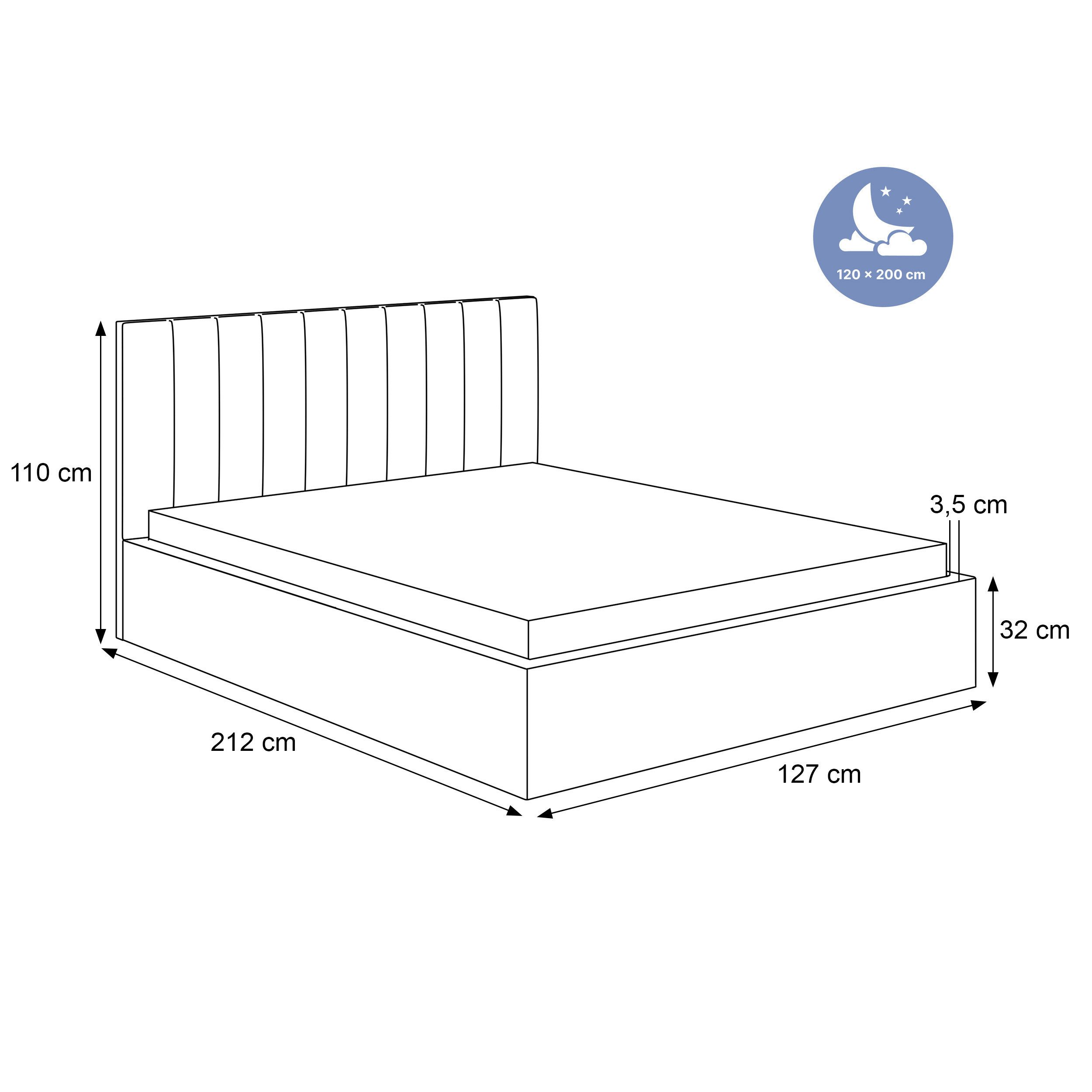 Goldstoff Polsterbett "VALENTTI" mit Stauraum & elegant gestepptem Kopfteil - Modernes Bett (120–200x200 cm, Kopfteilhöhe: 90/110 cm, Seitenhöhe: 30 cm), Elegantes Bett mit Bettkasten und gepolstertem Kopfteil