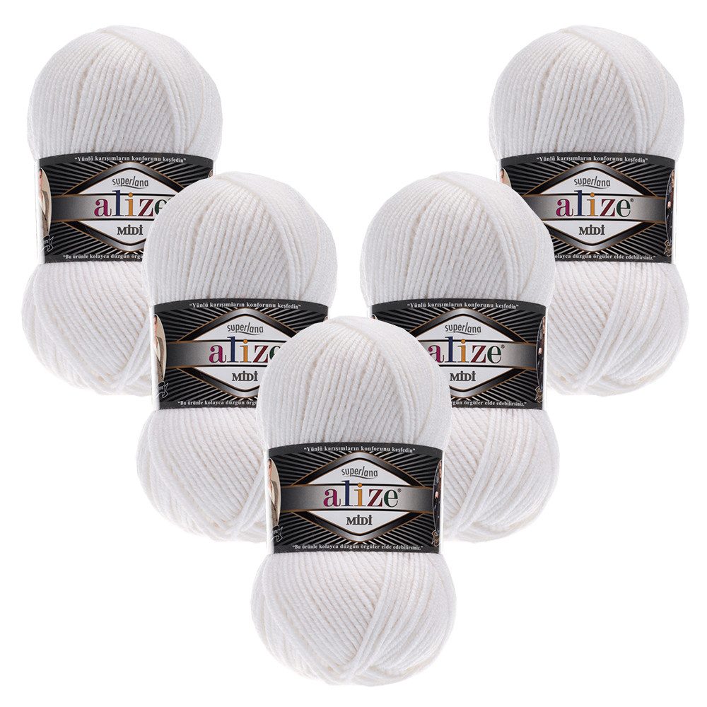 Alize 5 x ALIZE Superlana Midi Häkelwolle, 170 m, Yarn,Strickgarn,Handstrickgarn