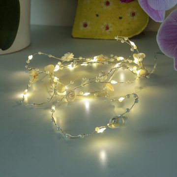 MARELIDA LED-Lichterkette weiße Perlen und Rosen 20 LED Dekolichterkette L: 1,9m biegsamer Draht, 20-flammig