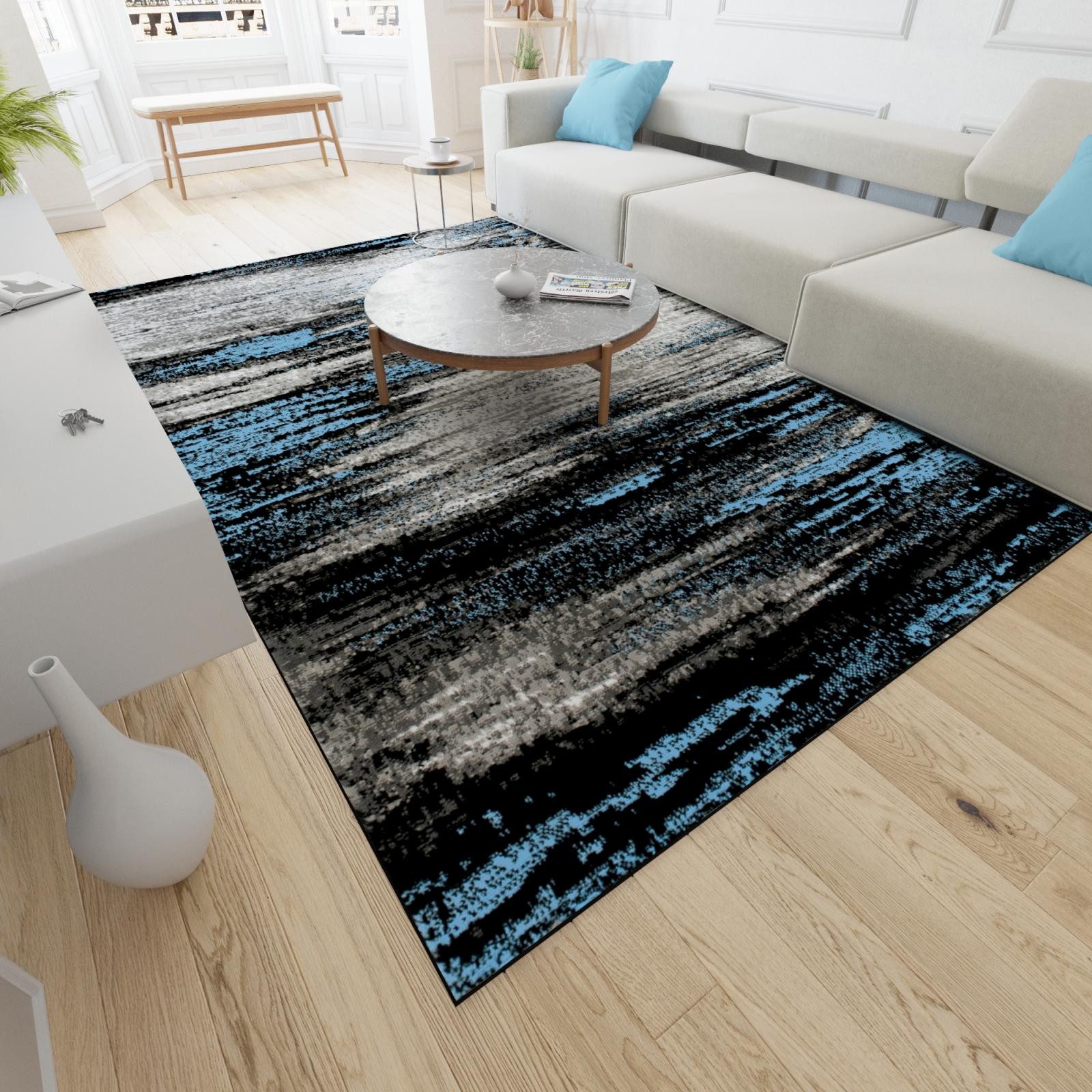 Mazovia Designteppich Modern Abstrakt Anthrazit Blau Wohnzimmer, Schlafzimmer, Esszimmer, Fußbodenheizung – Bild 5 von 5