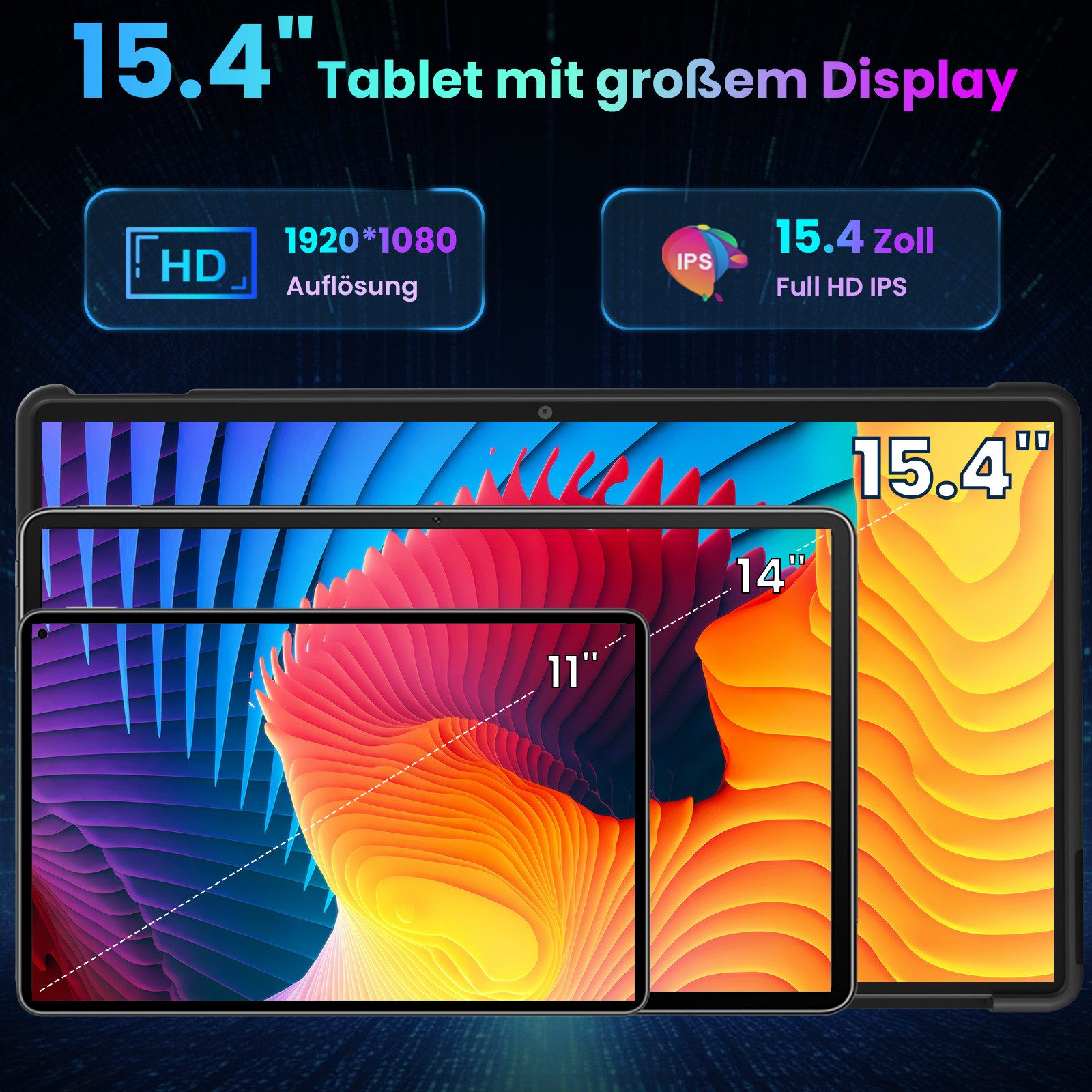 Jumper Android 15 Tablet 15,4 Zoll, Full HD, 8 GB RAM 256 GB 10.000 mAh Tablet (15,4", 256 GB, Android 15)