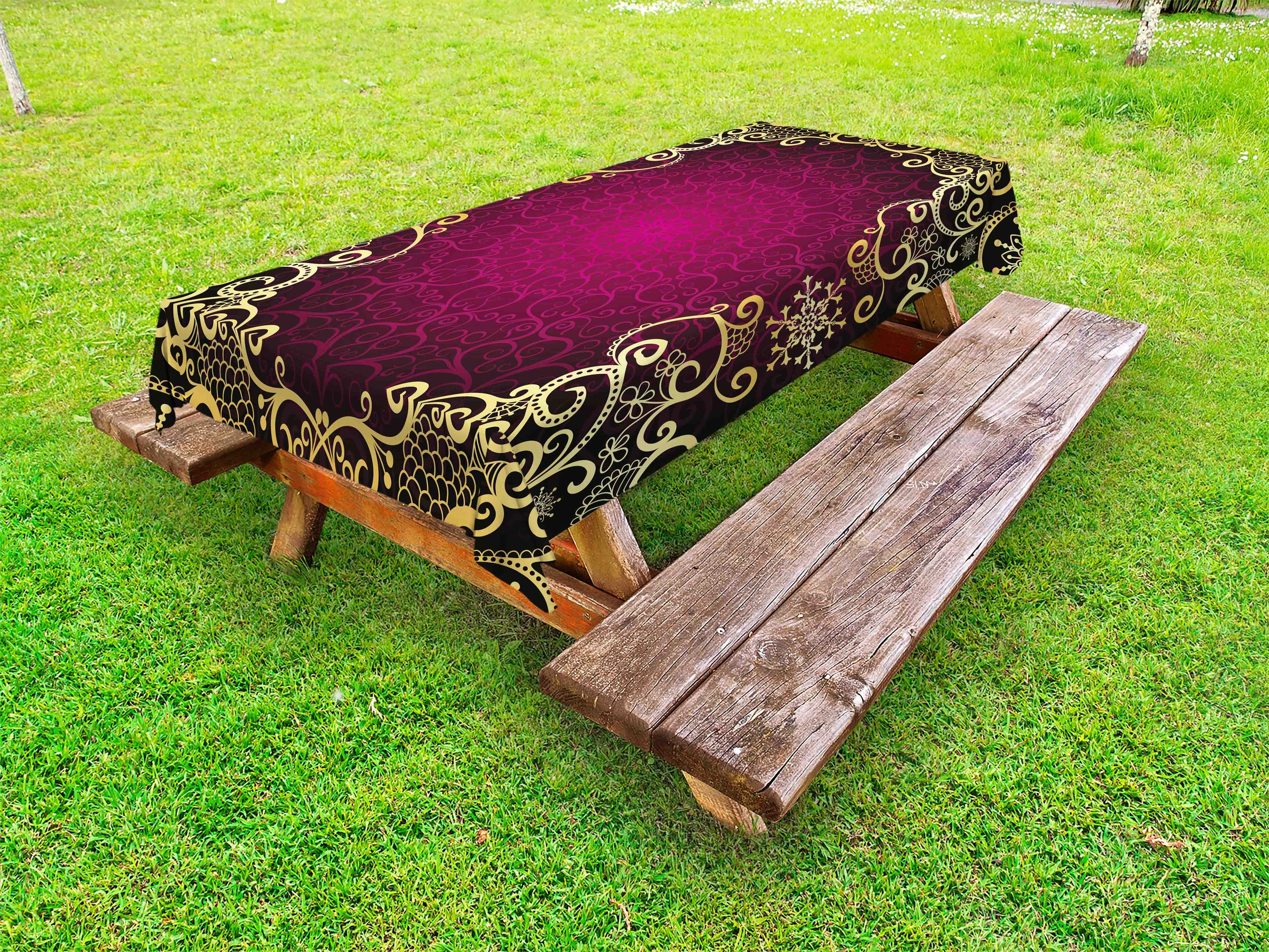 Tischdecke Abakuhaus Picknick-Tischdecke, Rahmen Mandala Curls waschbare Lila dekorative