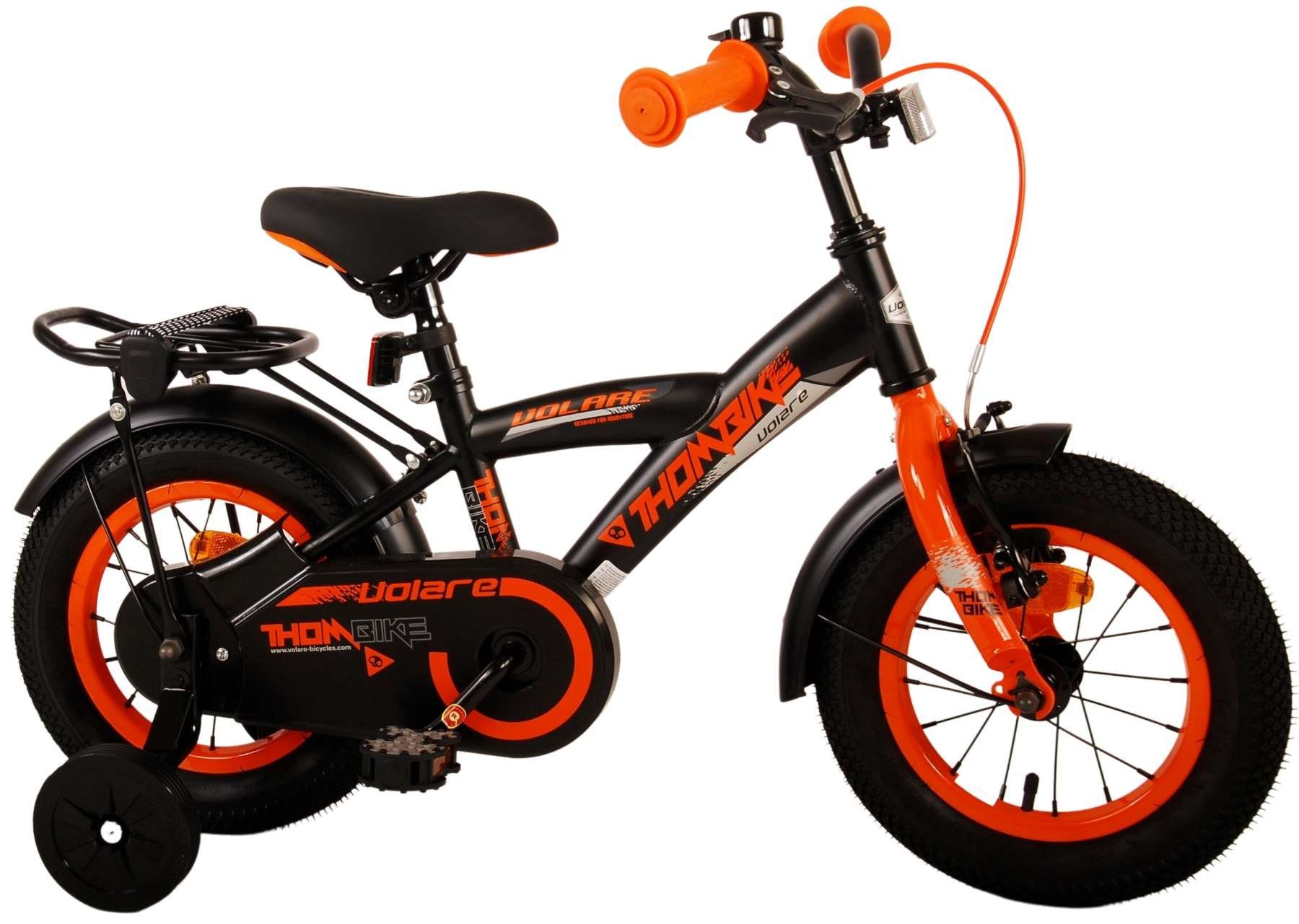 TPFSports Kinderfahrrad Volare Thombike 12 Zoll mit Rücktritt und Handbremse, 1 Gang, (Jungs Fahrrad - Rutschfeste Sicherheitsgriffe), Kinder Fahrrad 12 Zoll mit Stützrädern und Klingeln - Schwarz