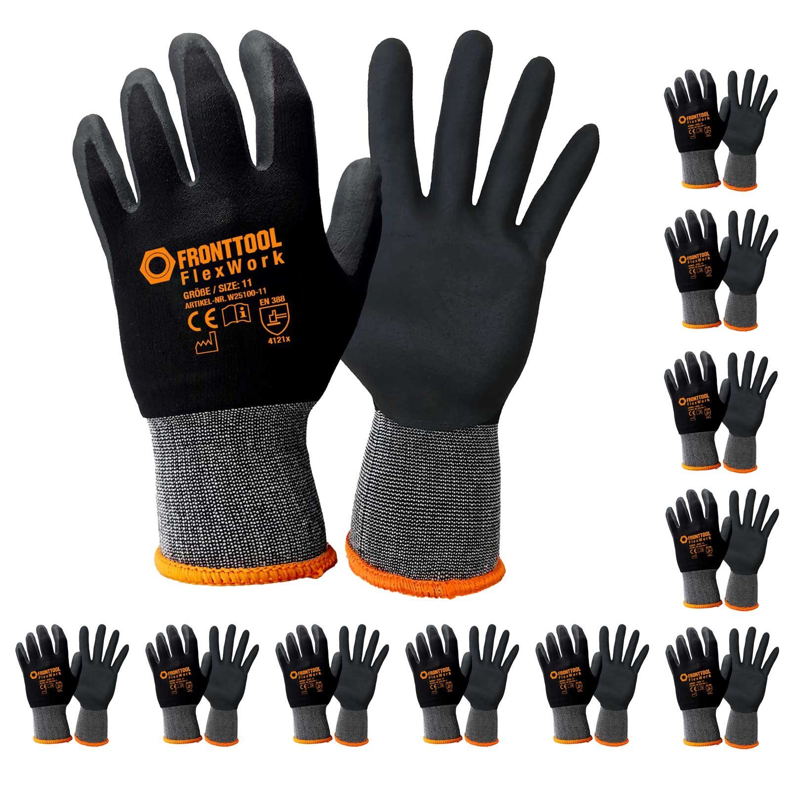Fronttool Nitril-Handschuhe Arbeitshandschuhe FlexWork Schutzhandschuhe Gartenhandschuhe 12 Paar (Spar-Set)