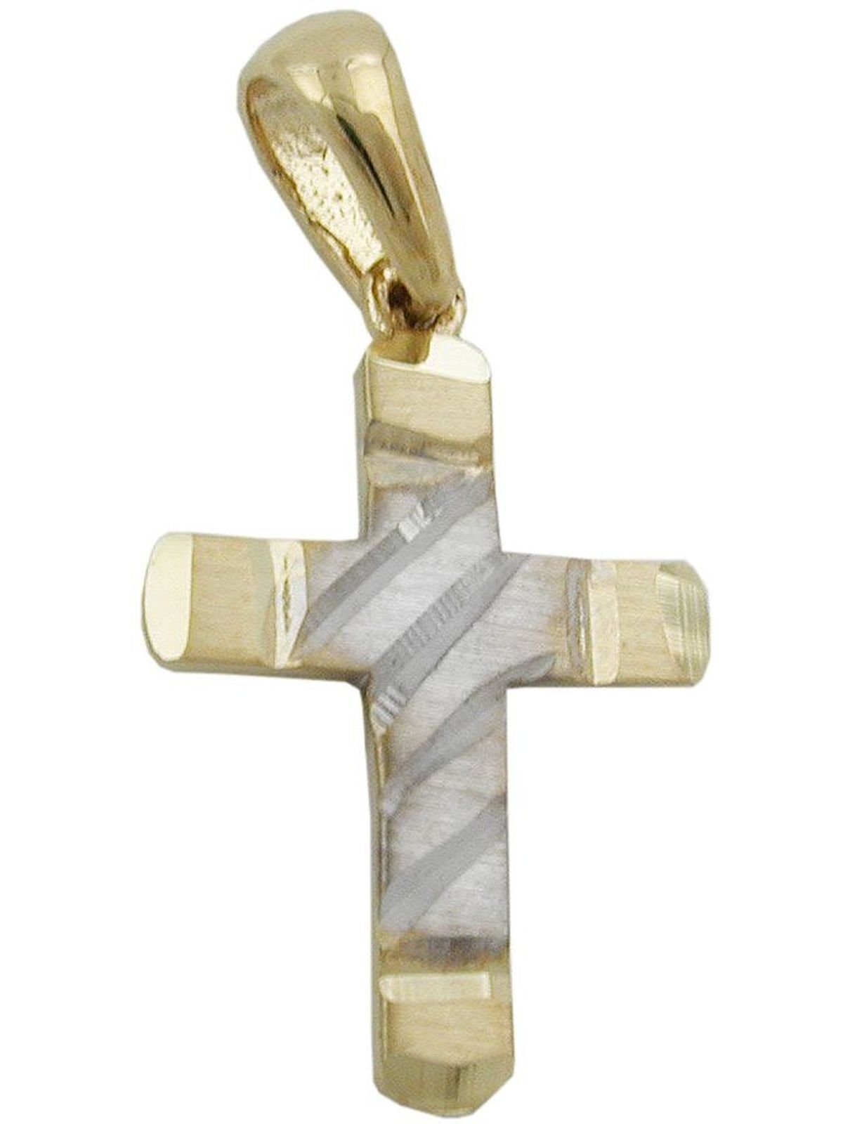 Gallay Kreuz 9Kt 15x11mm (1-tlg) Kreuzanhänger diamantiert bicolor GOLD