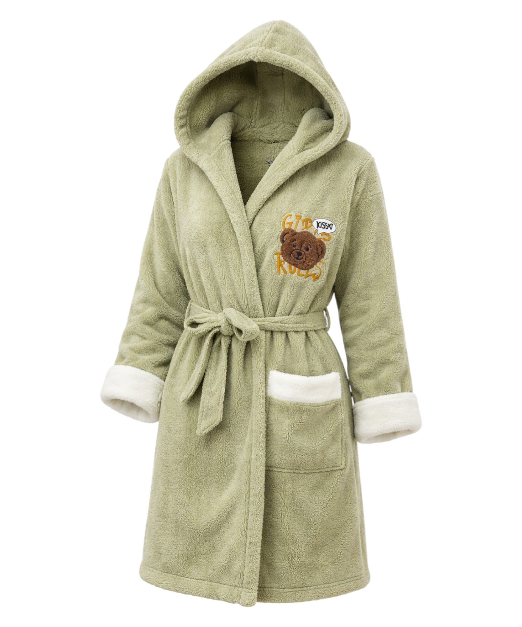fashionshowcase Bademantel Damen mit Kapuze Flauschig Weich,Wellsoft-Fleece,Verschiedene Designs, Weiches Wellsoft-Fleece