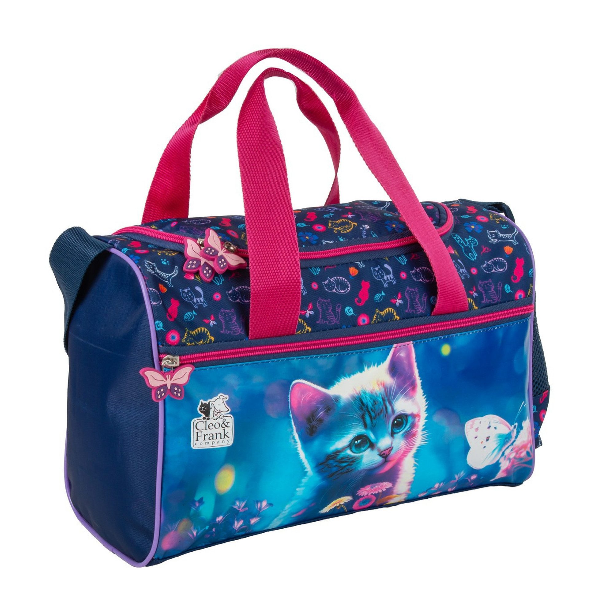 GOLDKIDS Sporttasche Kinder für Mädchen & Jungen - Umhängetasche mit Katze Motiv - (Schwimmtasche mit, 1-tlg., verstärktem Boden), - Trainingstasche 40 cm x 23 cm x 14 cm