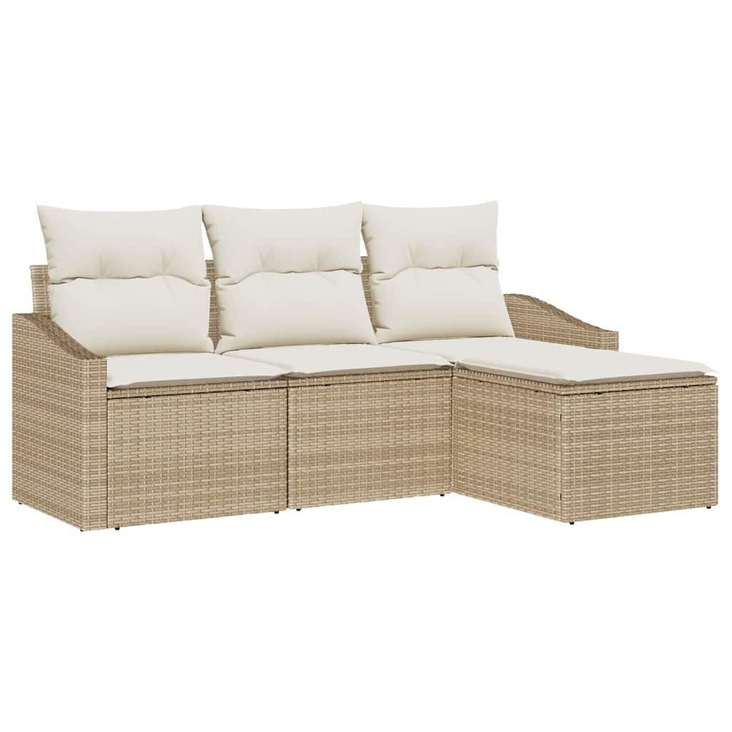 vidaXL Loungesofa Sofa Set mit Kissen 4 pcs Beige und Creme Poly-Rattan, 4 Teile