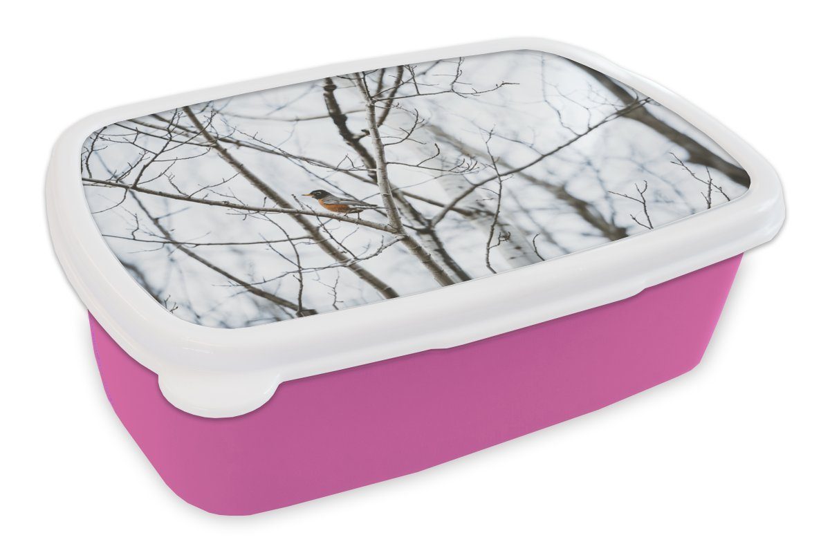 MuchoWow Lunchbox Vogel in den Bäumen, Kunststoff, (2-tlg), Brotbox für Erwachsene, Brotdose Kinder, Snackbox, Mädchen, Kunststoff rosa
