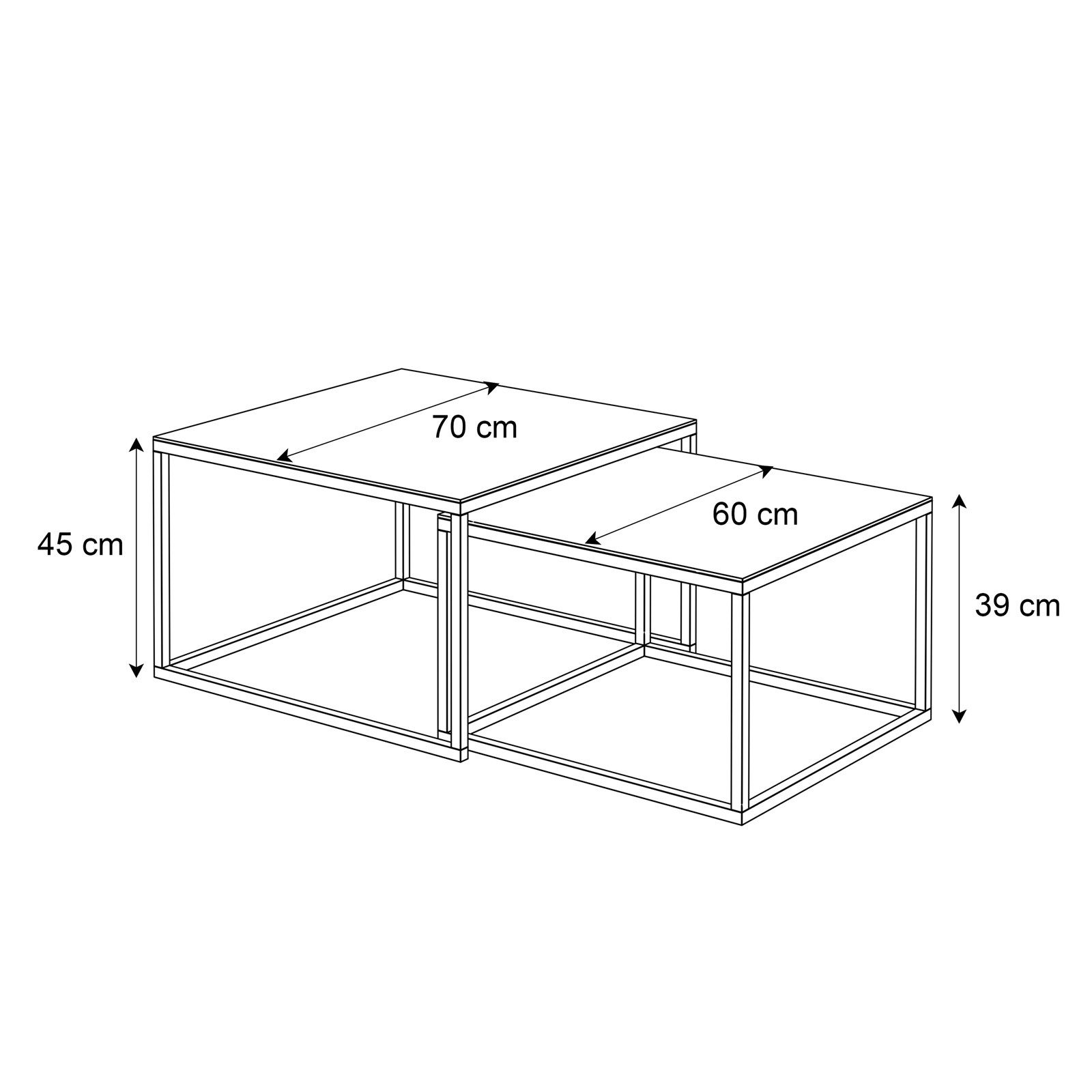 Lookway Couchtisch YOSHI GLASS KASCHMIR Stilvoll & Platzsparend Tisch (2er-Set), Breite: 70 cm und 60 cm, Höhe: 45 cm und 39 cm – Bild 4 von 4