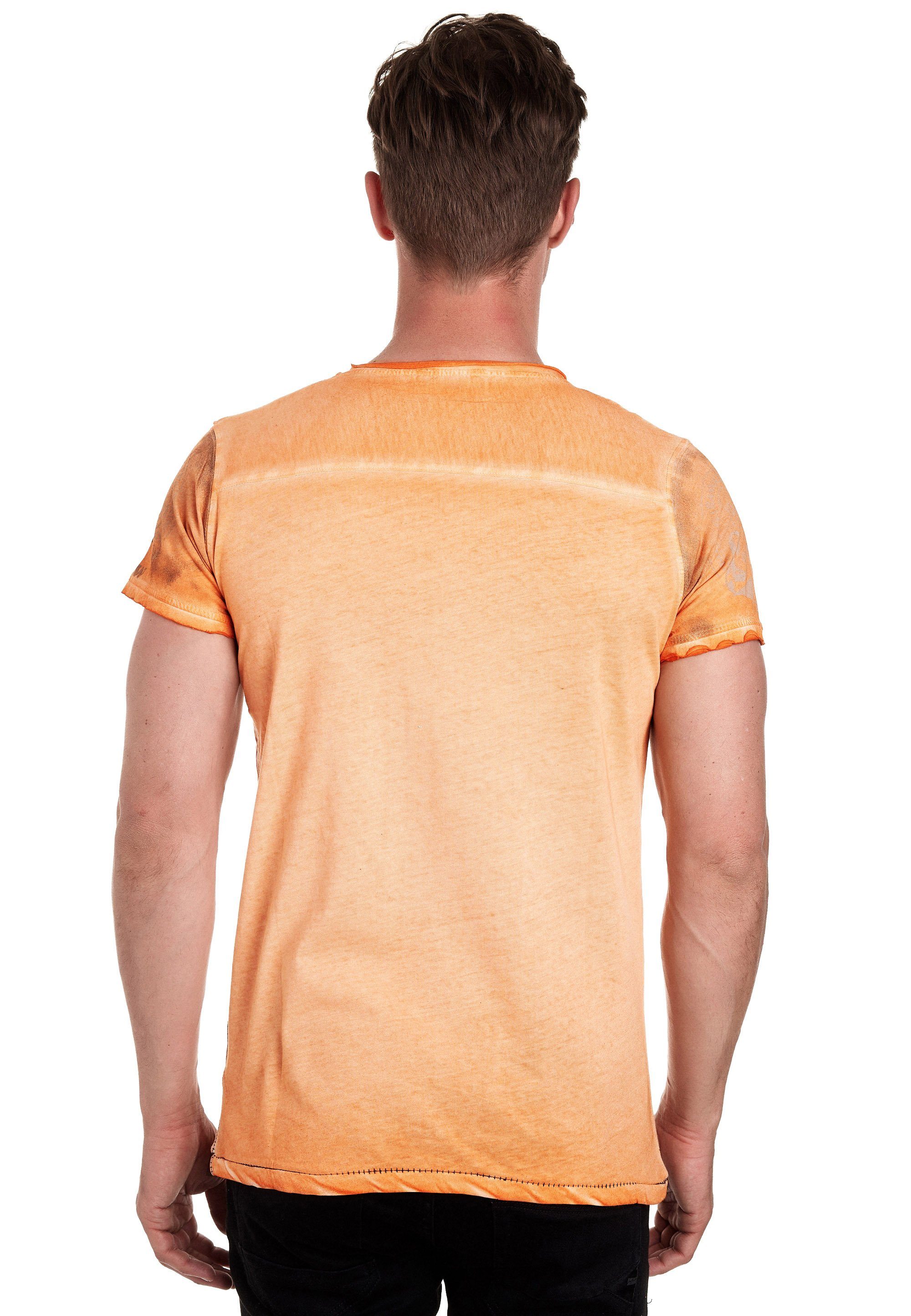 T-Shirt Neal plakativem orange Rusty Frontprint mit