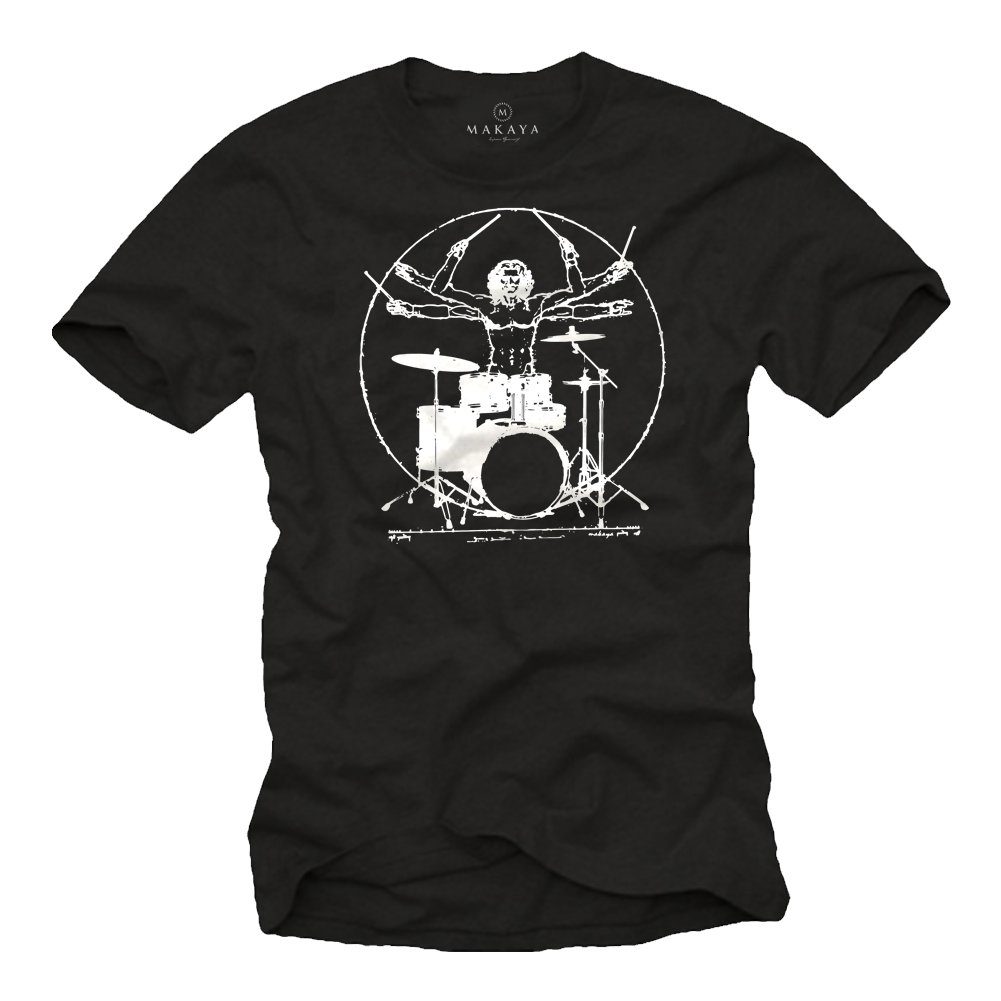 MAKAYA T-Shirt Herren Schlagzeug Drummer Musik Band Musikinstrumente Musiker Männer mit Druck
