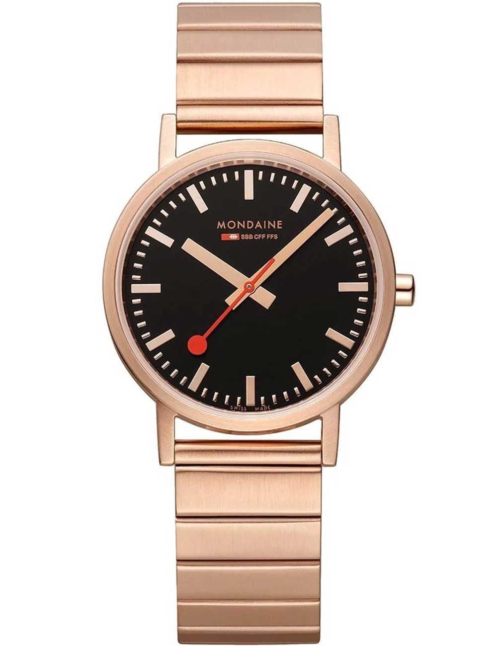 MONDAINE Quarzuhr Mondaine A660.30314.16SBR Classic Schwarz und Rosé 36mm 3ATM Mondaine A660.30314.16SBR Classic Schwarz und Rosé 36mm 3ATM