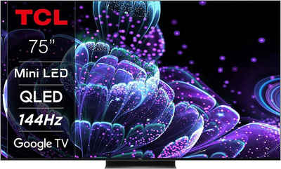 TCL 75C831X2 QLED Mini LED-Fernseher (189 cm/75 Zoll, 4K Ultra HD, Google TV, Smart-TV, 1500nits, HDR Extreme, Dolby Atmos, HDMI 2.1, ONKYO-Sound)