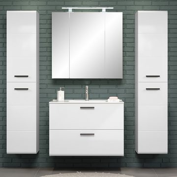 Lomadox Hochschrank RAVENNA-19 Badezimmer mit Wäschekorb in weiß mit weiß Hochglanz : 35/170/33 cm