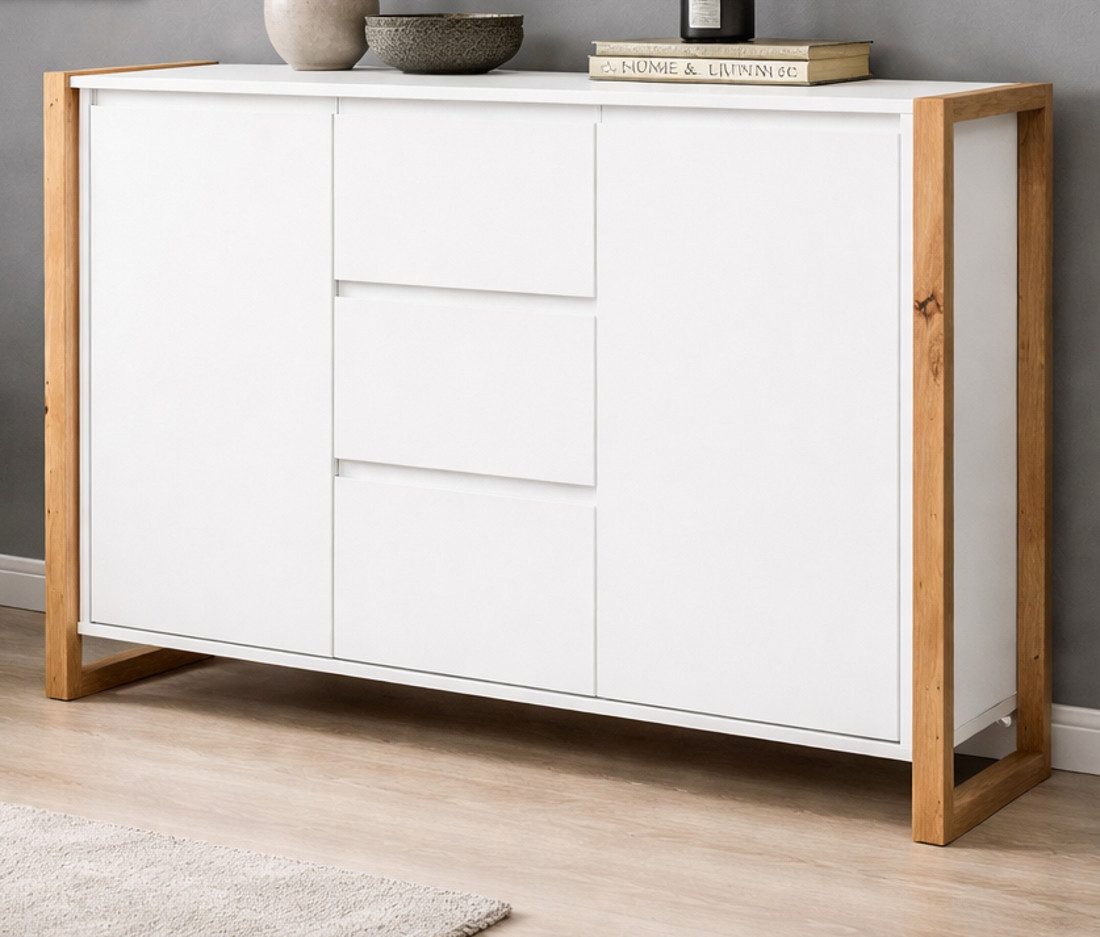 Furn.Design Kommode Malta (Sideboard in Weiß mit Eiche Artisan, 120 x 88 cm), 2-türig mit 3 Schubkästen