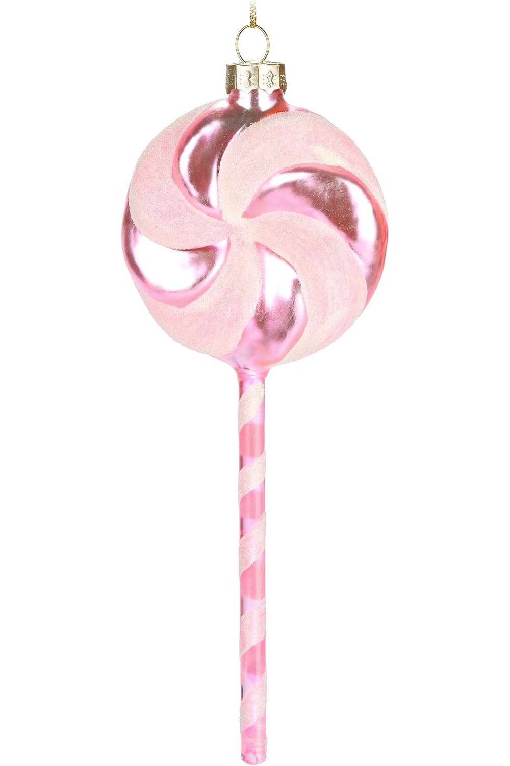 BRUBAKER Christbaumschmuck Lolli - Handbemalte Weihnachtskugel aus Glas 17 cm Baumkugel Lollipop (1-tlg), Süßigkeiten Dekoration Rosa Pink - Mundgeblasener Weihnachtsschmuck