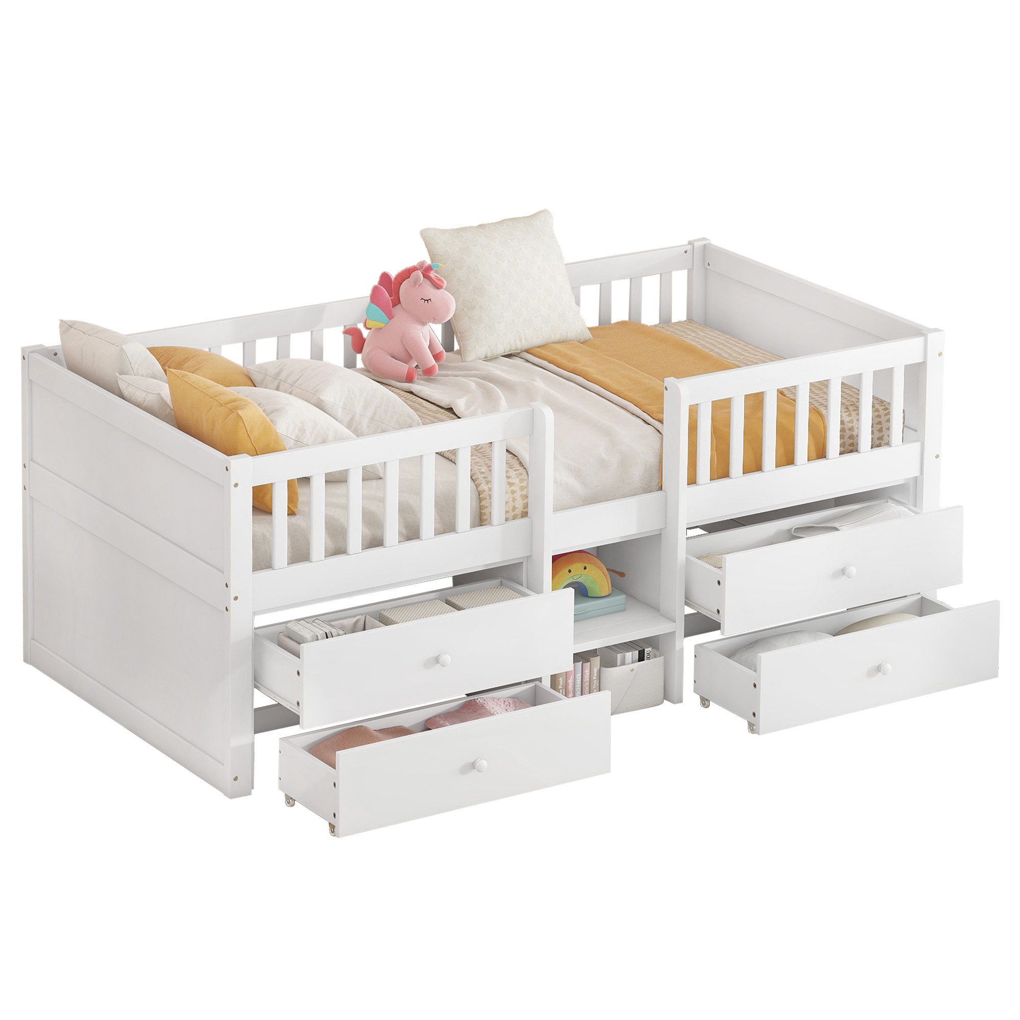 OKWISH Kinderbett Halbhohes Bett,Einzelbett,mit 4 Schubladen günstig online kaufen