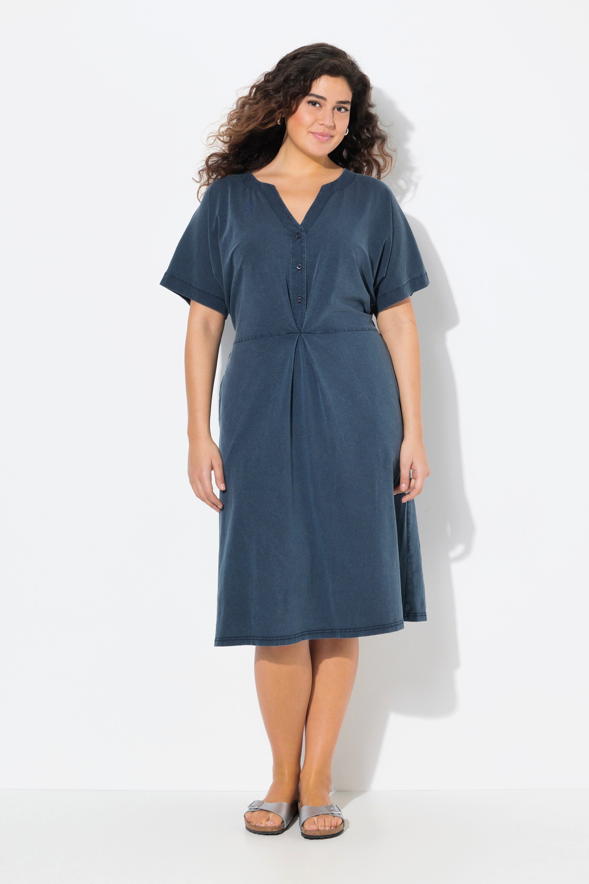 Ulla Popken Jerseykleid Jerseykleid A-Linie Tunika-Ausschnitt günstig online kaufen