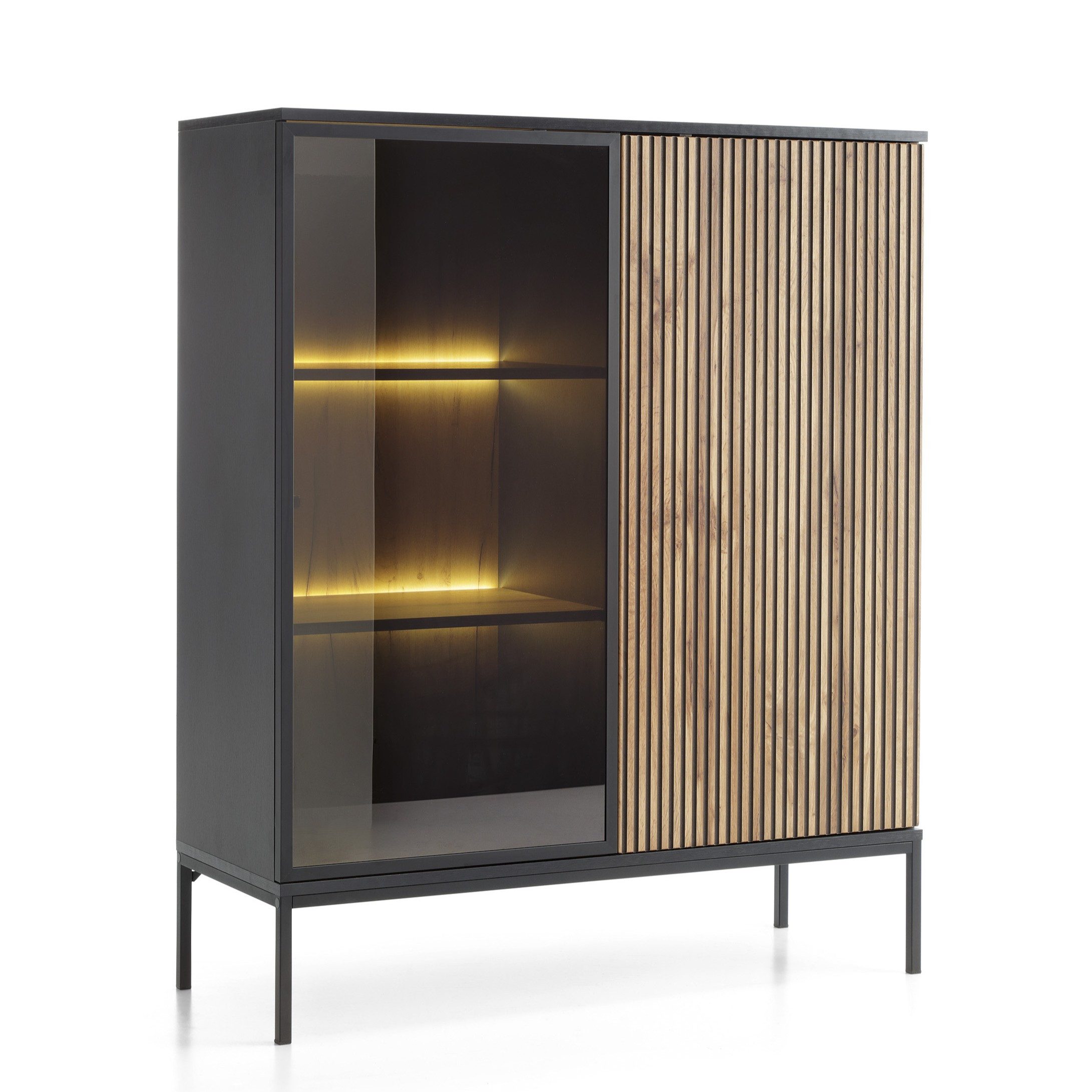 Masseno Glasvitrine SENTIERO 126 x 104 cm Vitrine Vitrinenschrank mit 2 Türen Schwarz