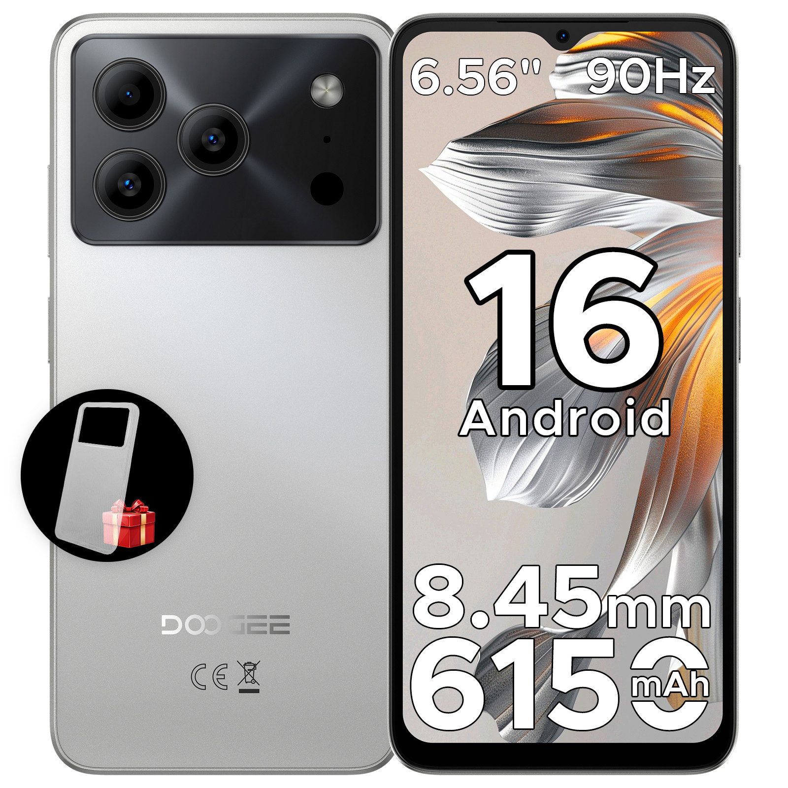 DOOGEE Note 56 Android 16 Handy Ohne Vertrag, 6150mAh, 6.56" 90Hz HD Smartphone (6.56 Zoll, 64 GB Speicherplatz, 8 MP Kamera, 3GB+64GB Speicher, 4G Dual SIM, 8,45mm dünn, Face ID, GPS)