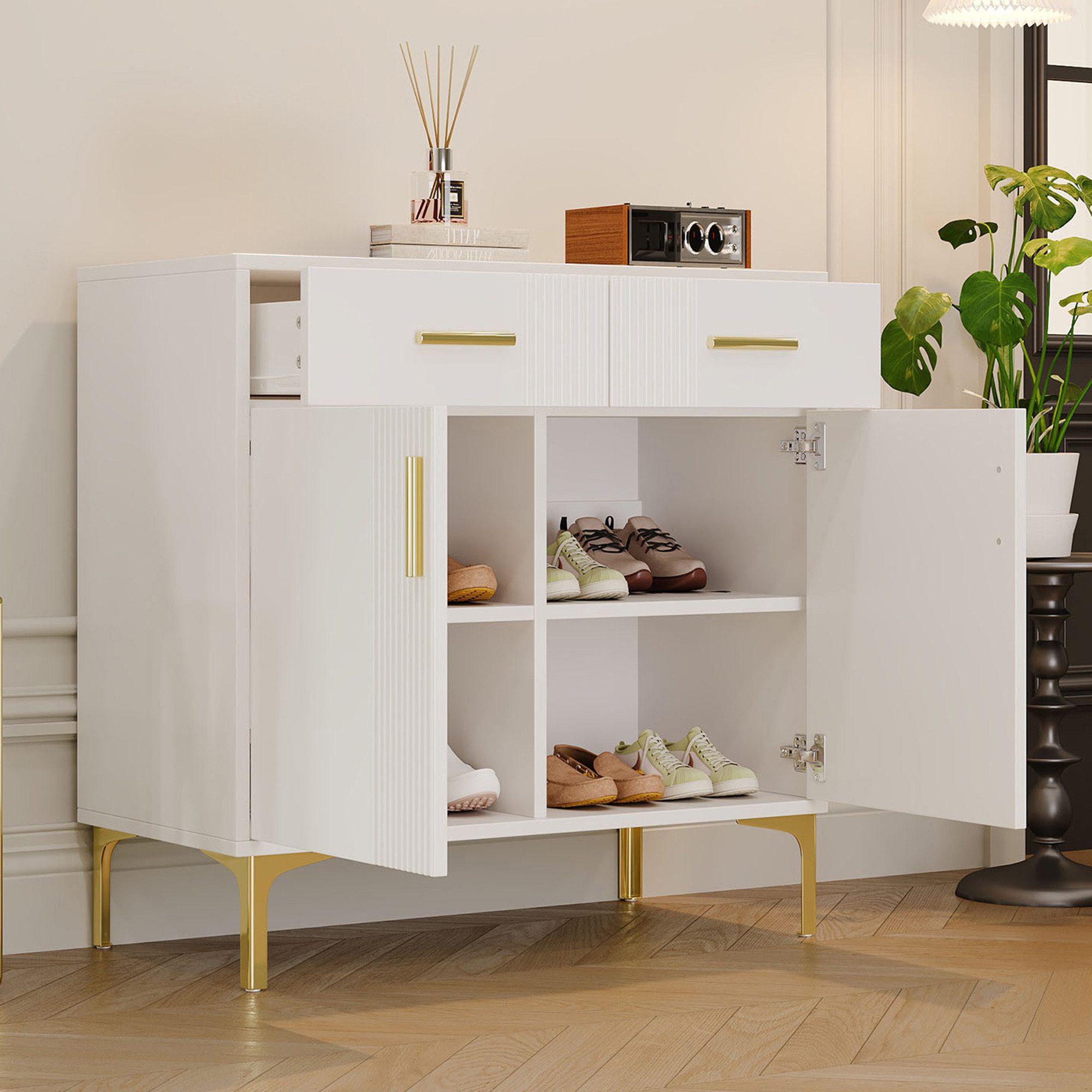 Merax Sideboard mit 2 Türen und 2 Schubladen (1 St), Kommode mit Wellenfron günstig online kaufen