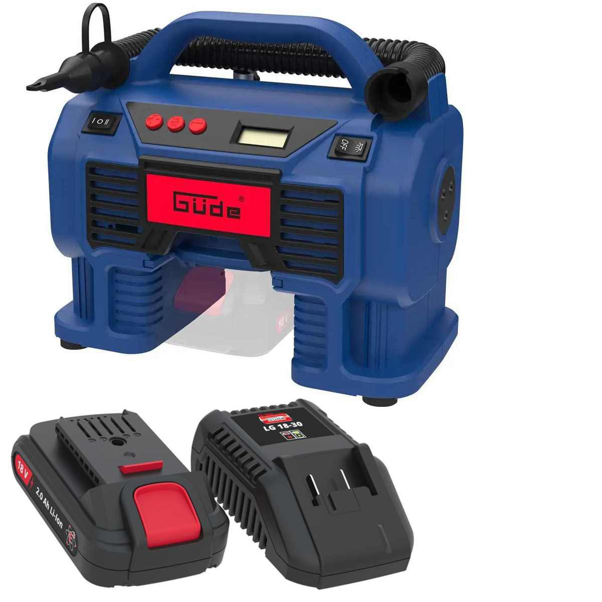 Güde Kompressor Akku Kompressor 18V LED-Arbeitsscheinwerfer mit Akku 2.0 & Ladegerät