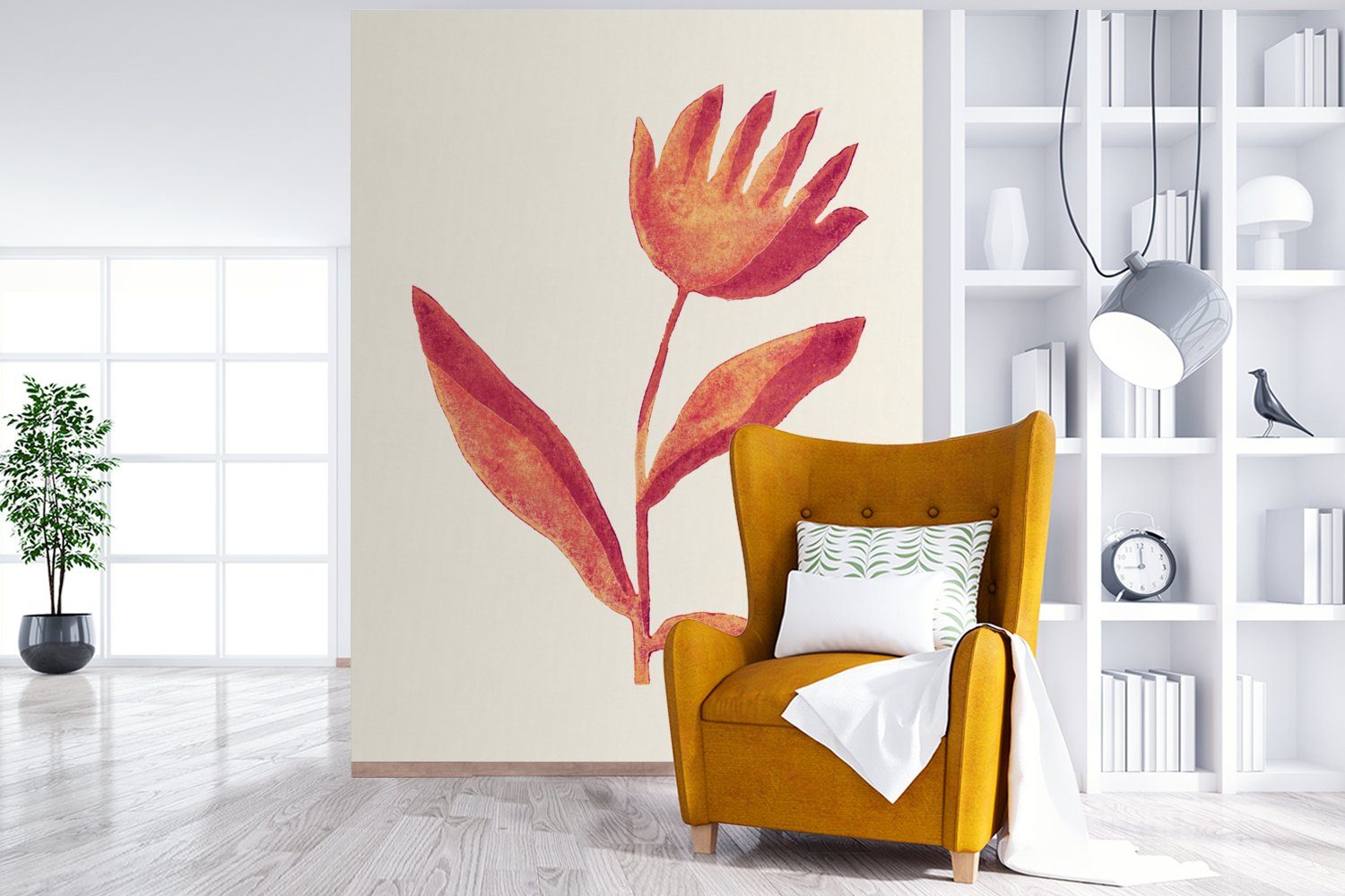 Blumen - MuchoWow Wandtapete - Matt, Pflanze für Montagefertig - St), Rot Pastell, bedruckt, Fototapete Tapete (4 Vinyl Wohnzimmer,