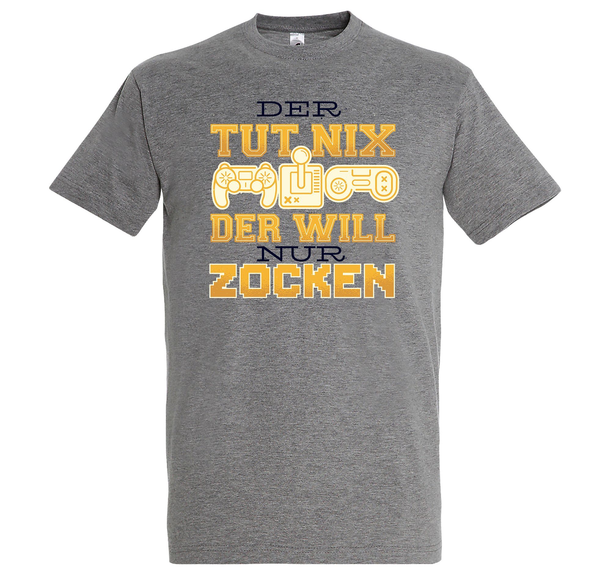 Youth Designz T-Shirt "Der Tut Nix, Der Will Nur Zocken" Herren Shirt mit trendigem Frontprint grau