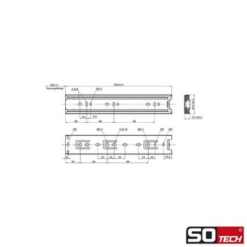 SO-TECH® Auszug Vollauszüge KV1-45-H45-NF-MS Traglast 45 kg, Länge 250 mm, 1 Paar inkl. Schraubenset