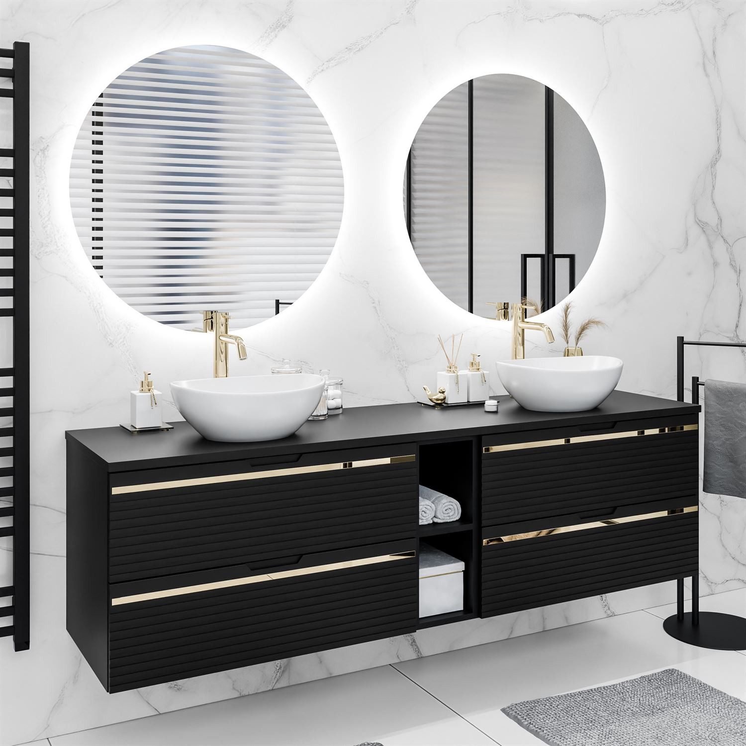 Lookway Badmöbel-Set ARTEMIS III 140 cm Bad-Set mit Unterschrank und Spiegel, (Badezimmerschrank mit wählbarem Spiegel, Becken und Armatur), mit Soft-Close-System
