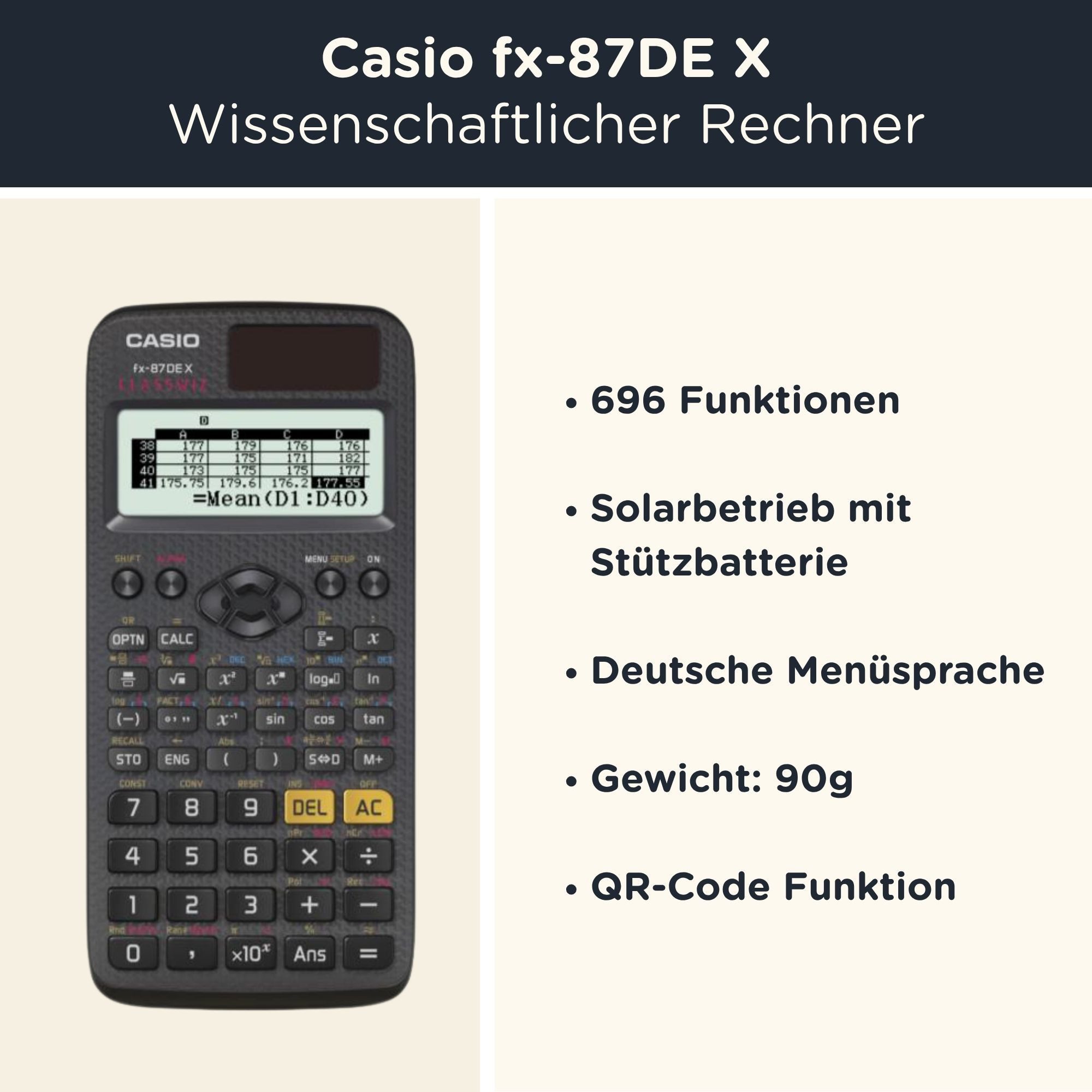 CASIO Taschenrechner fx-87DE X ClassWiz inkl. WYNGS Schutztasche Blau