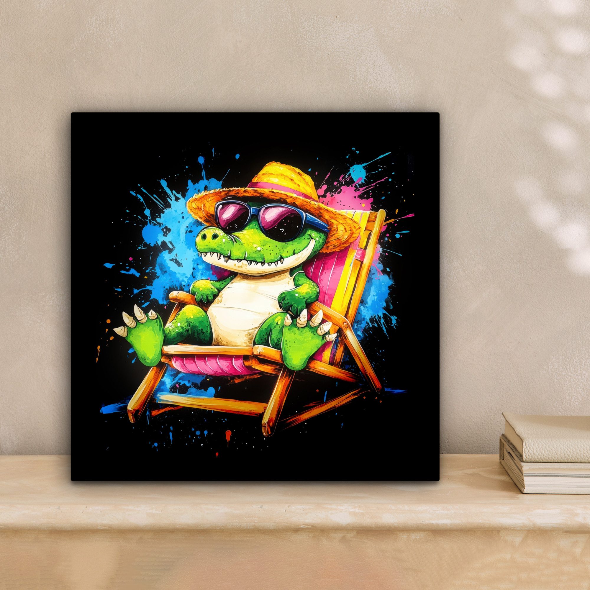 OneMillionCanvasses® Leinwandbild Graffiti - Sommer - Krokodil - Lustig, Fotodruck (1 St), Wandbild, Deko Schlafzimmer Wohnzimmer Flur 20x20 cm – Bild 2 von 5