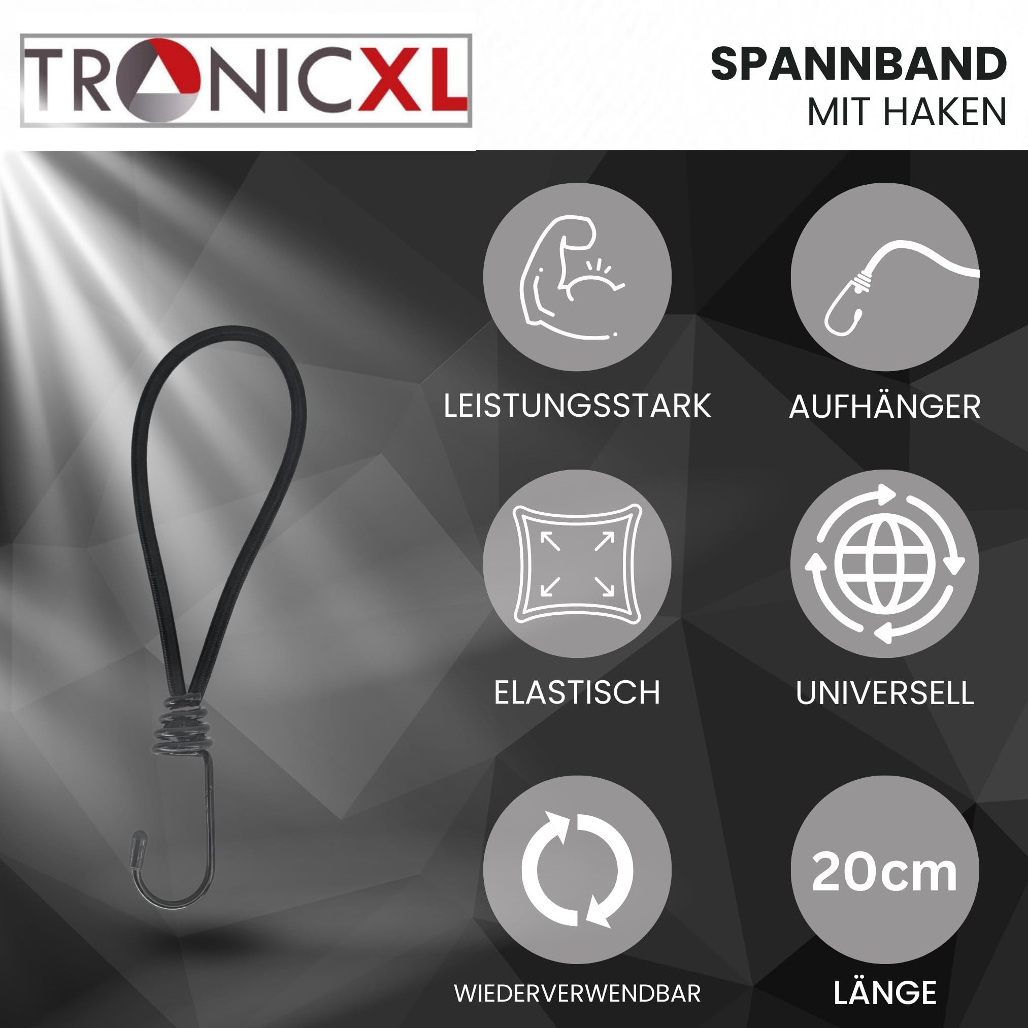 TronicXL Spanngurt 2 x Kurzes 20cm Gummi Spannband Abspanner Expander Gummiseil schlaufe (2-St)