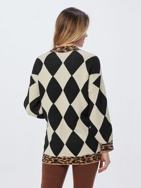 Edwina Eidtmann Longpullover Sweater mit Rauten- und Leopardenmuster