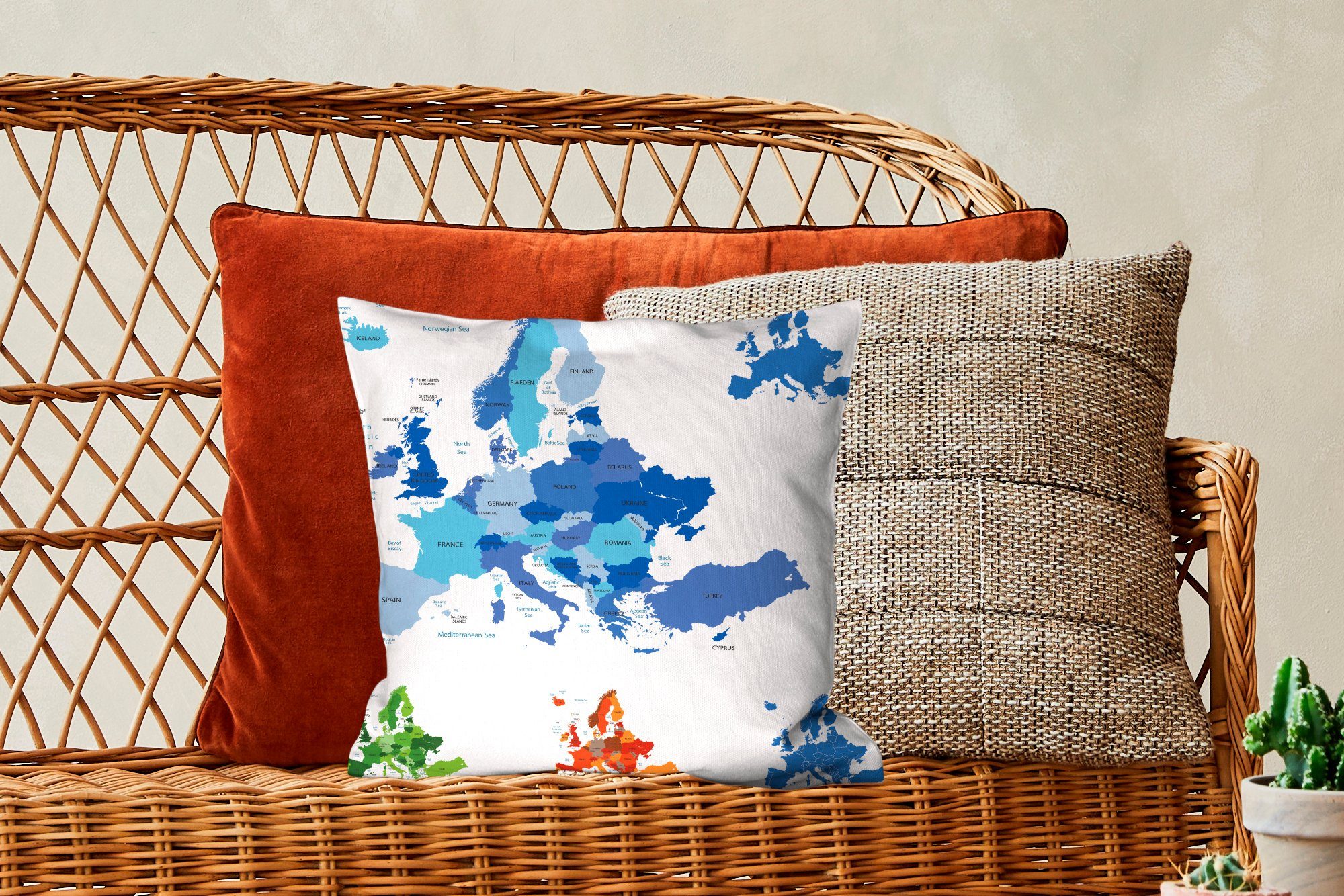 MuchoWow Dekokissen Karte für Füllung - Europa Wohzimmer, Sofakissen Blau, mit Zierkissen Deko, Schlafzimmer, 