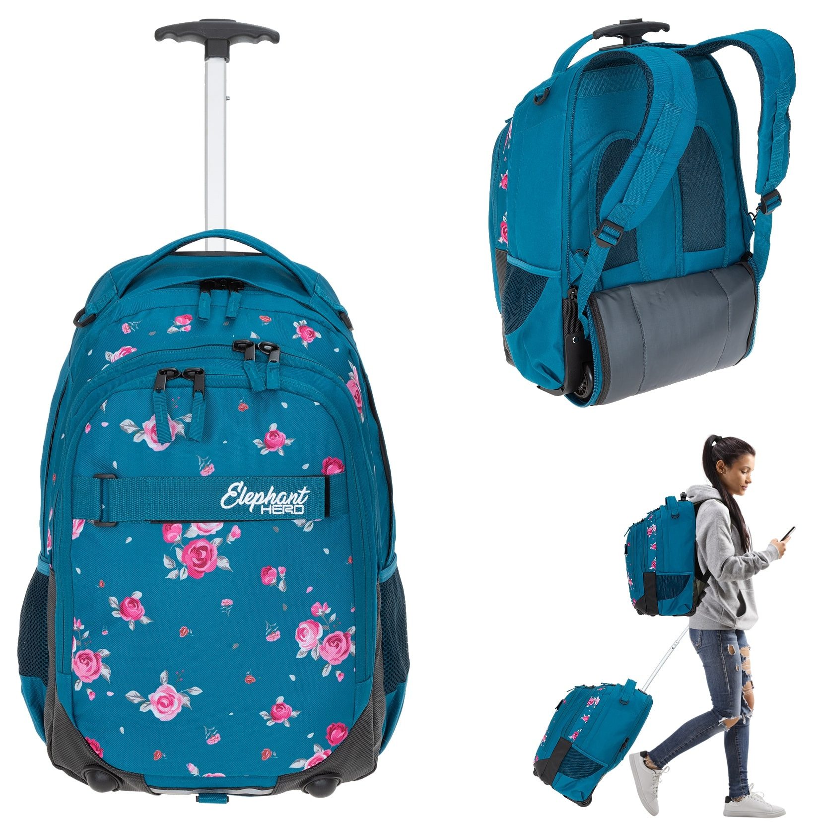 ELEPHANT Schulrucksack Schultrolley Trolley Hero Signature Schulrucksack (3 Teile Set), Rucksacktrolley Schule Rucksack Trolly, Sporttasche, Mäppchen Box +tsm