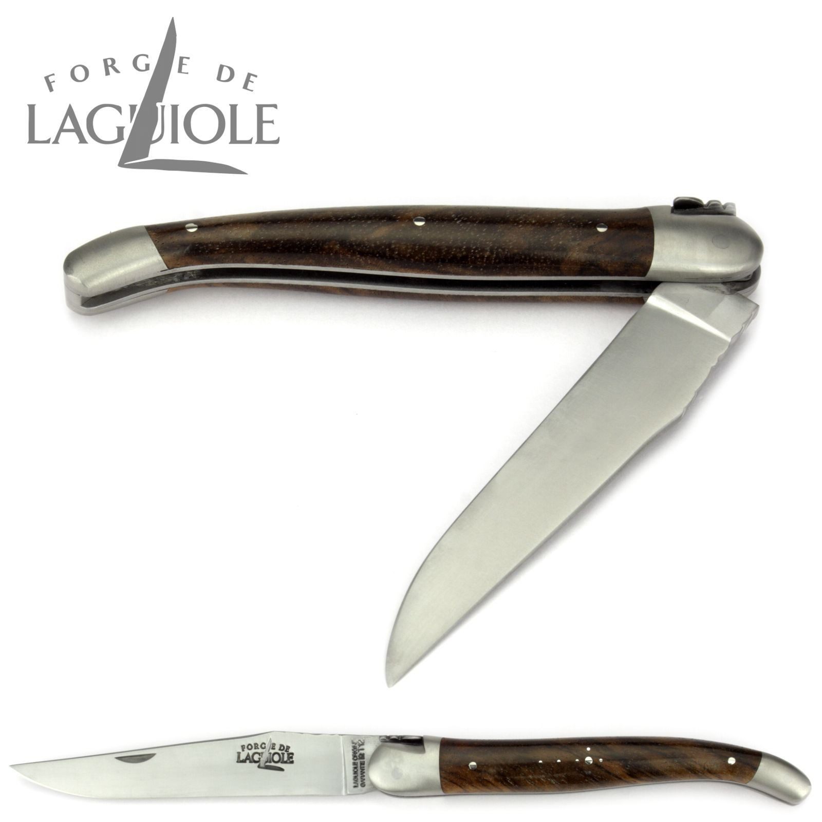 Forge de Laguiole Taschenmesser 1212 F IN NO SAT, "Collection" - Griff 12cm Nussbaum - Verzierte Feder - Stahl satiniert